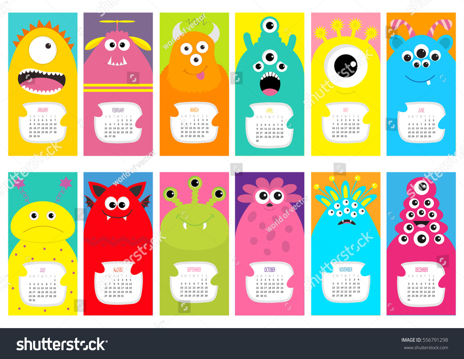 Vertical Calendar Design : Monster vertical monthly calendar cute stock vector Vertical Calendar Design : Monster vertical monthly calendar cute stock vector