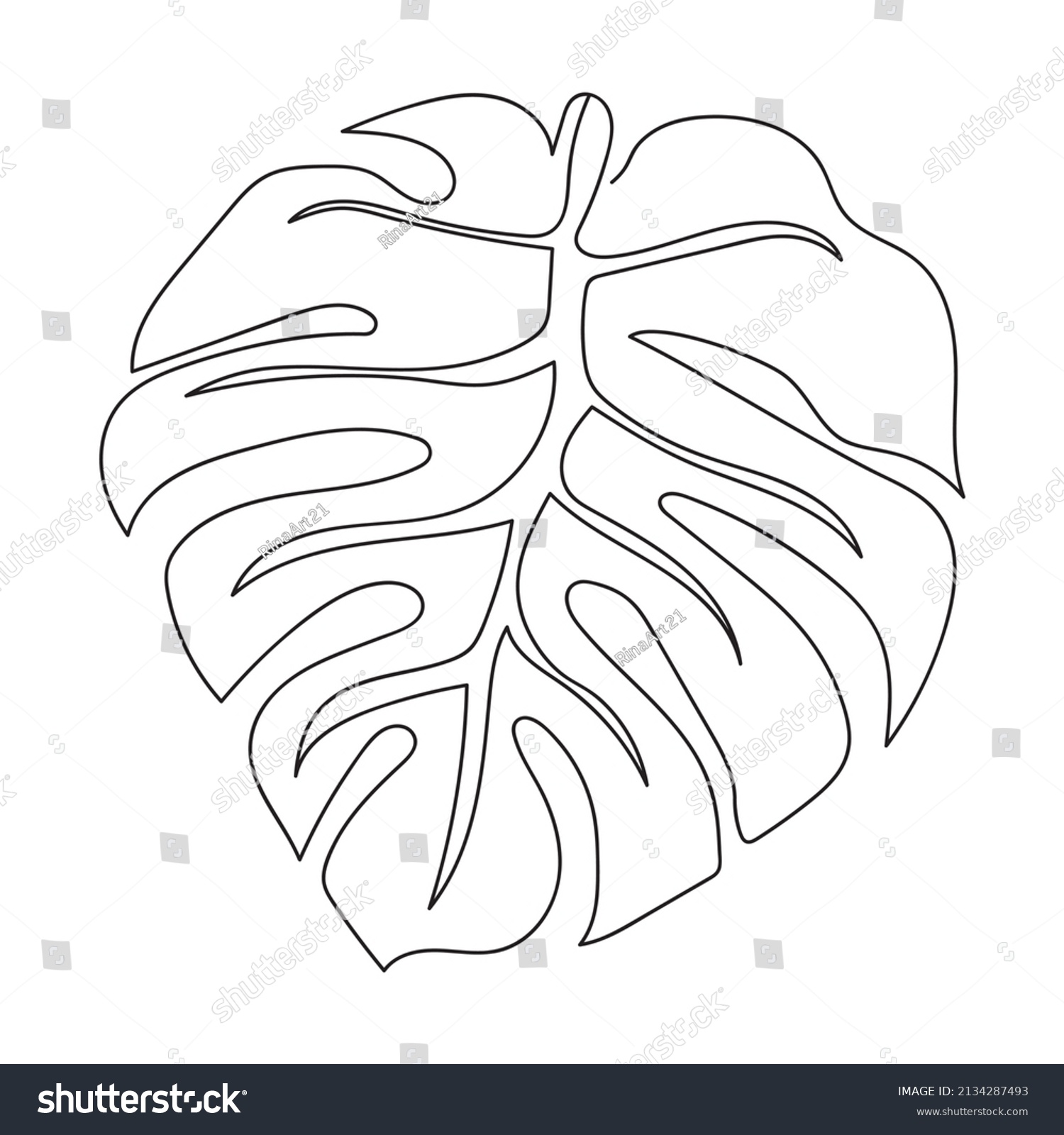 Monstera Leaf One Line Drawing Vector Stock Vector (Royalty Free ...