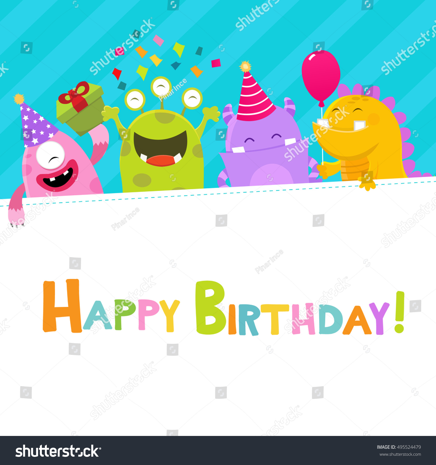 Monsters Happy Birthday Card Stock Vector (Royalty Free) 495524479