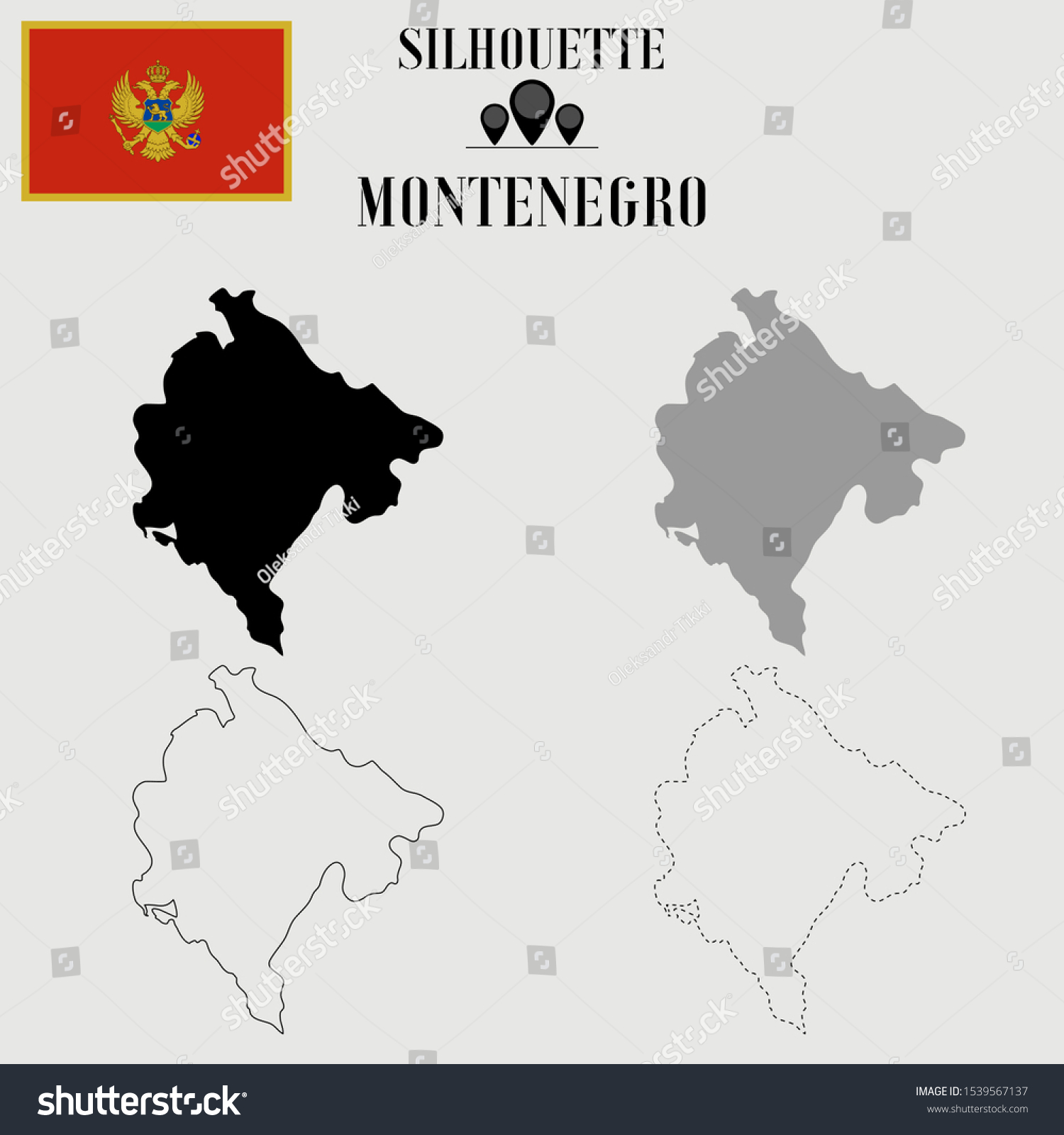 Montenegro Outline World Map Solid Dash Stock Vector Royalty Free