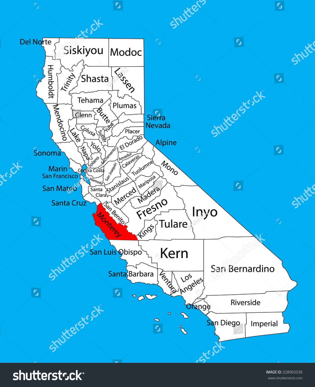 Map Of Monterey Ca Monterey County California United States America Stock Vector (Royalty  Free) 328965038