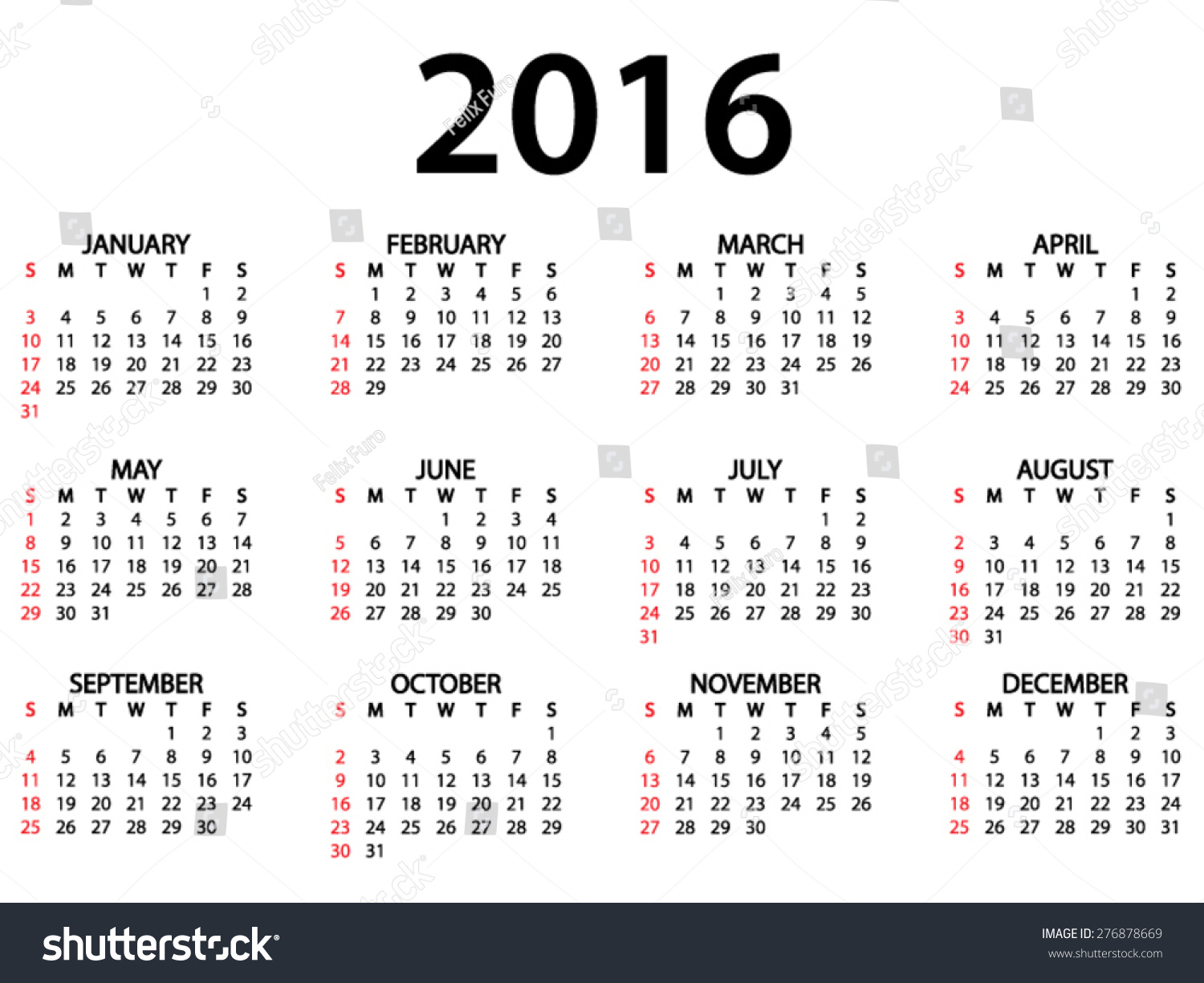 monthly calendar 2016 stock vector 276878669 shutterstock