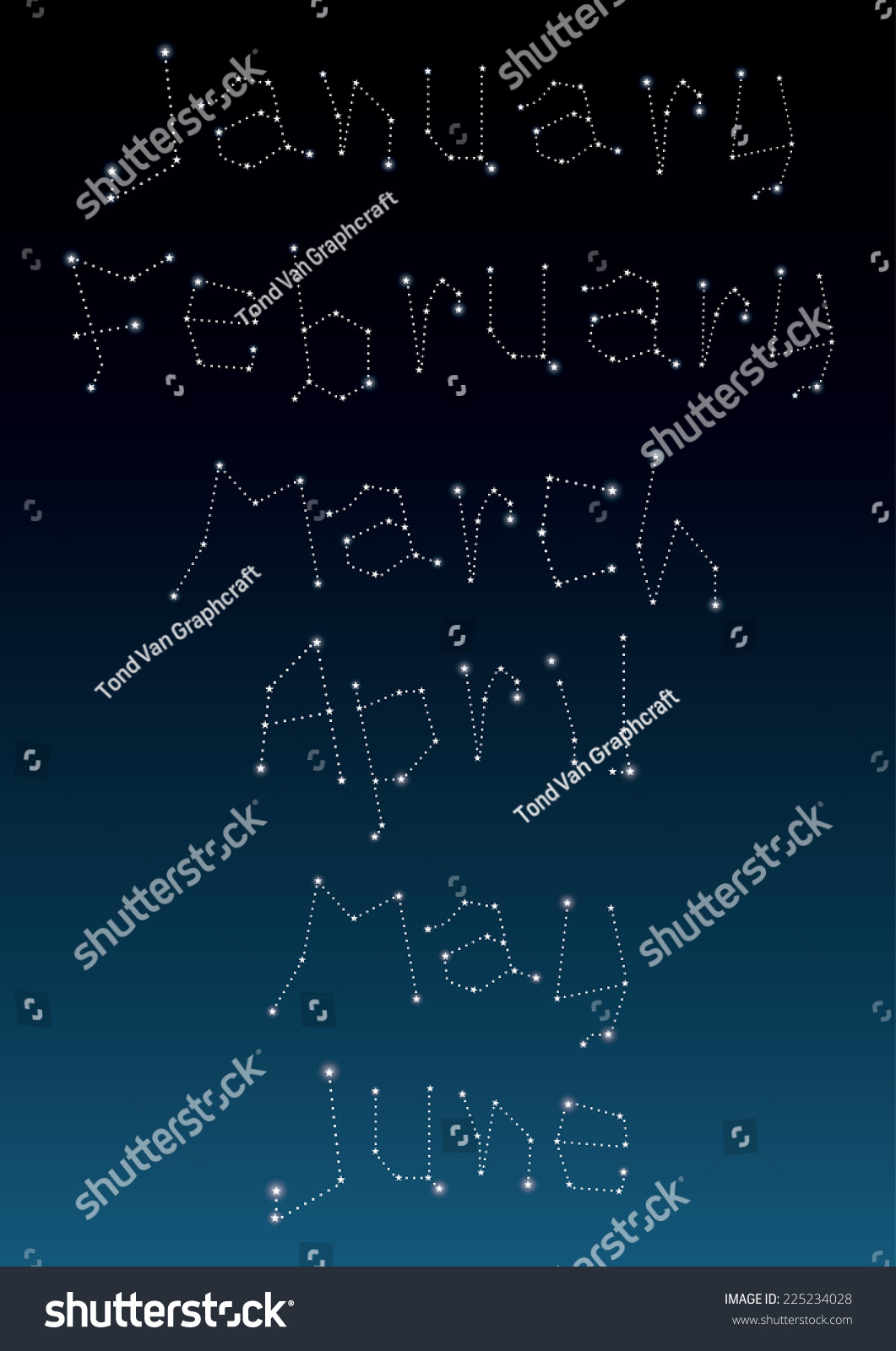 monthly calendar january june constellations star stock vector