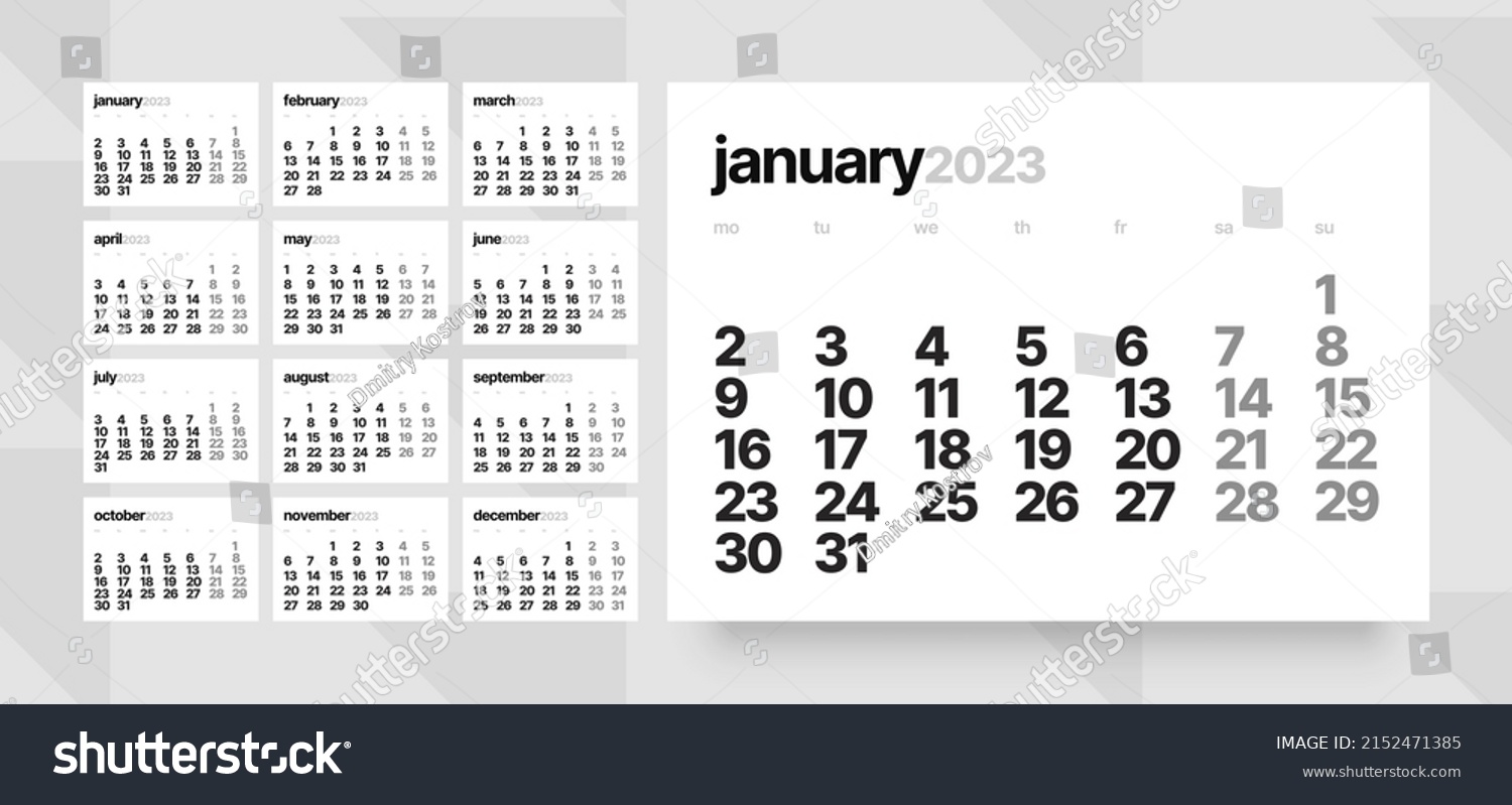 Monthly Calendar Template 2023 Year Week Stock Vector (Royalty Free ...