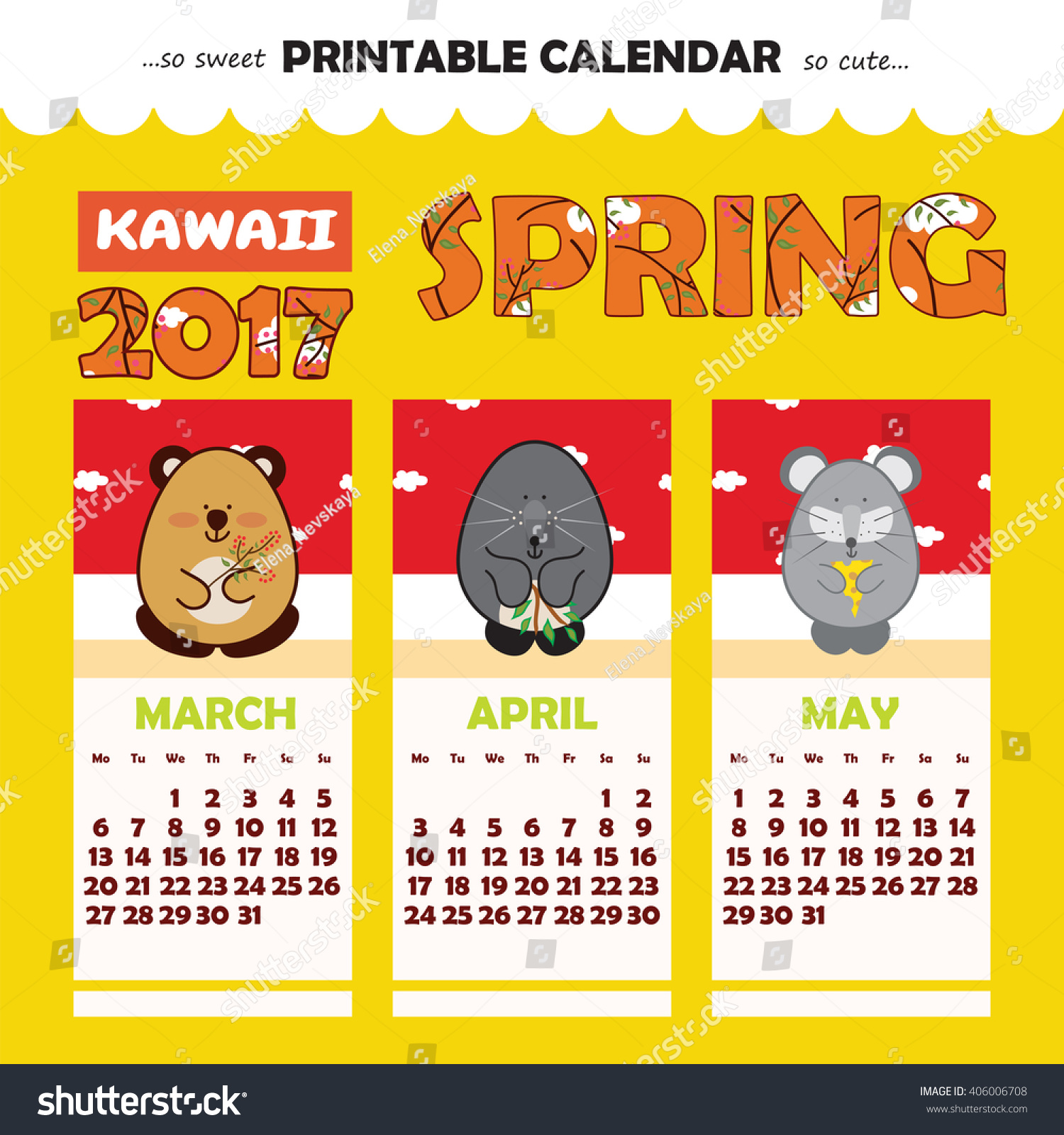 Monthly Pinup Calendar 17 Year Kawaii Stock Vector Royalty Free