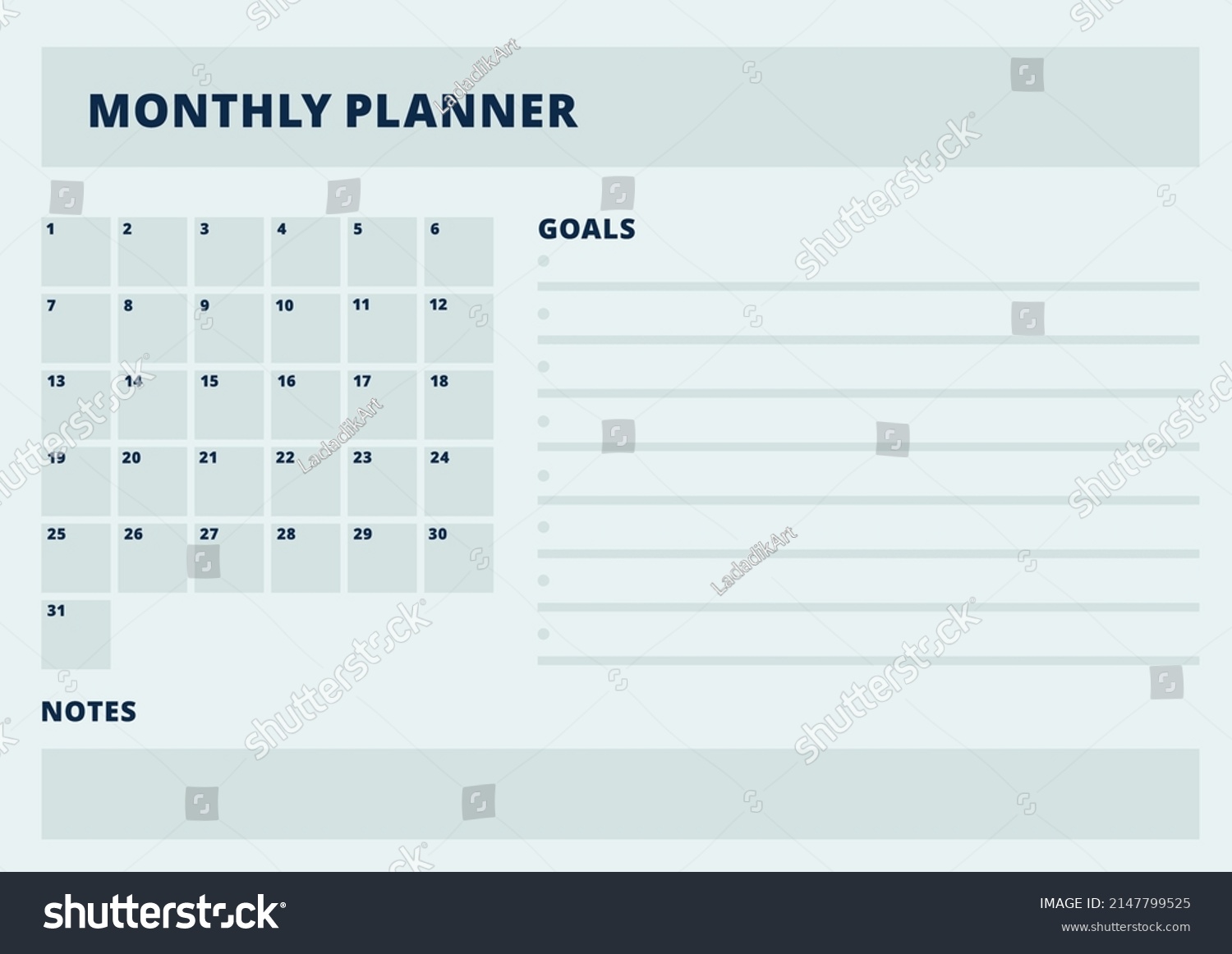 Monthly Planner Page Calendar Project Organizer Stock Vector (Royalty ...