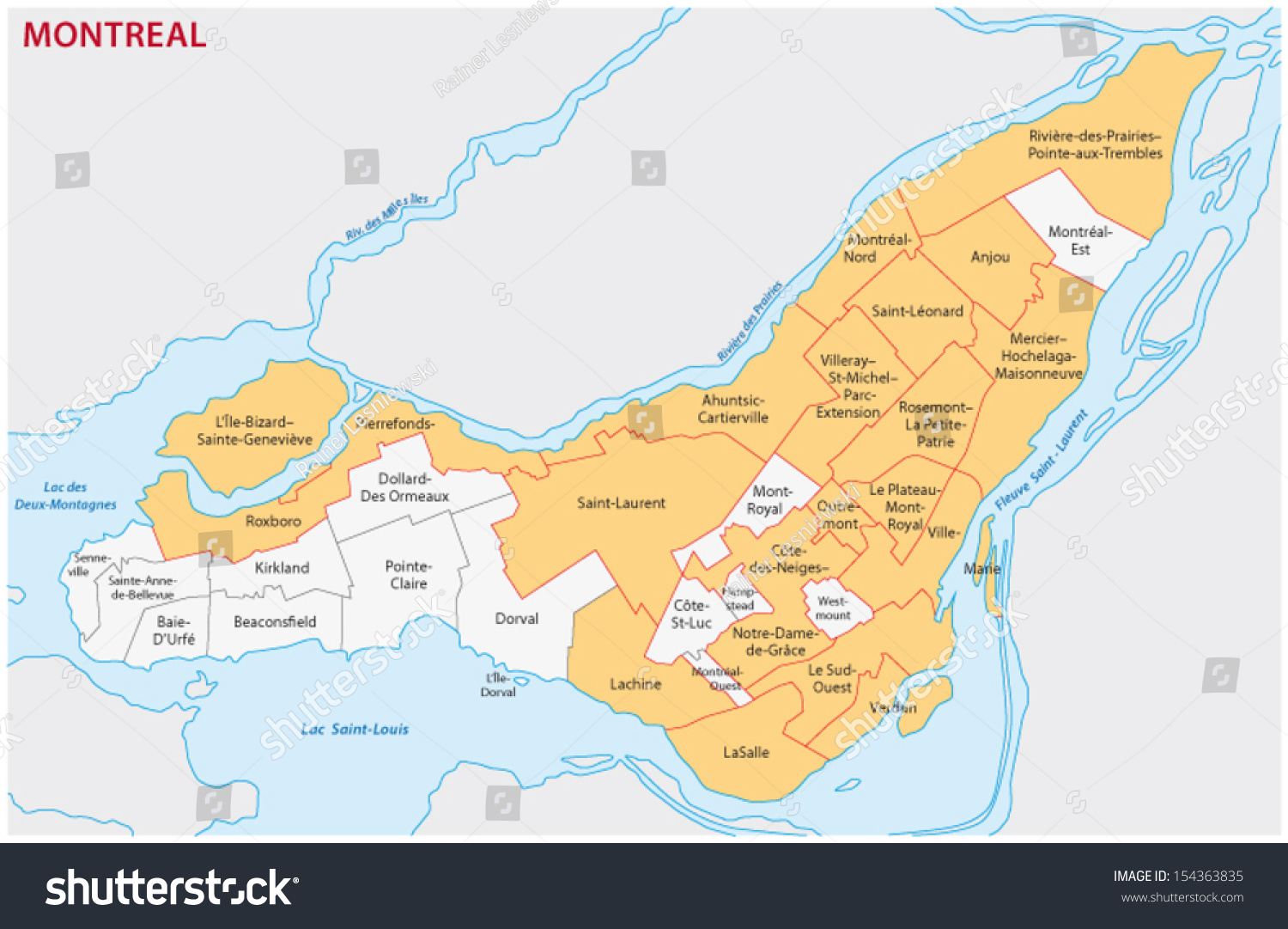 Montreal Administrative Map Stock Vector (royalty Free) 154363835 