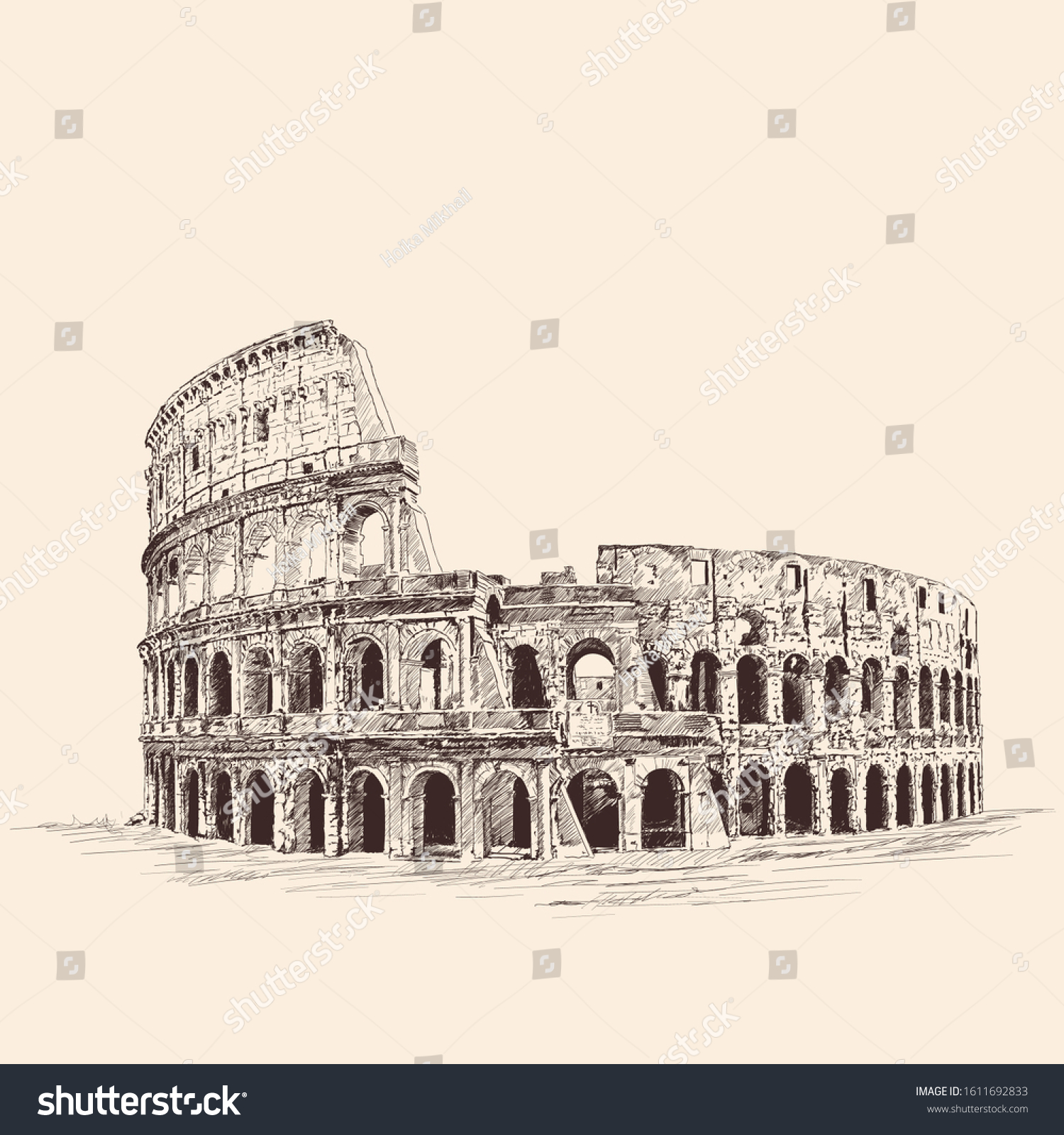 Monument Italian Architecture Colosseum Pencil Sketch Stock Vector ...