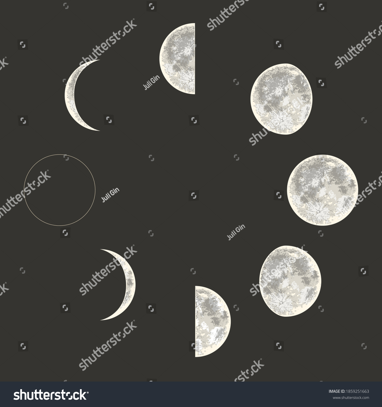 Moon Phases Full Cycle Realistic Style Stock Vector (Royalty Free ...