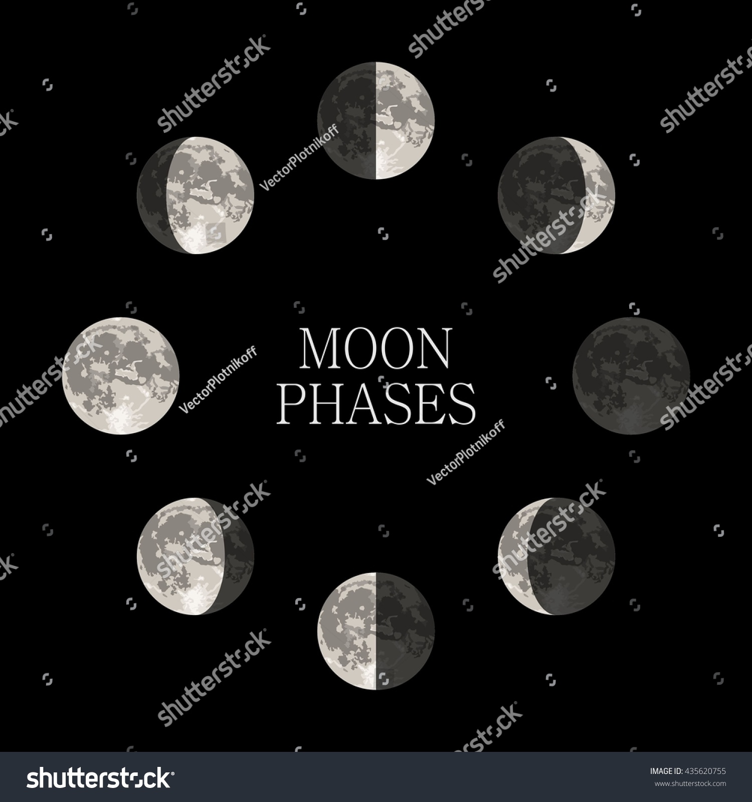 Moon Phases Night Space Astronomy Nature Stock Vector 435620755 ...