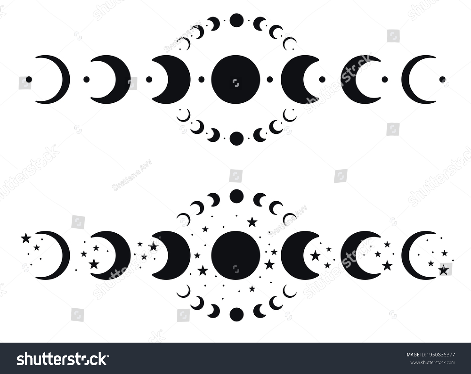 Moon Phases Silhouettes Stars Black Crescent Stock Vector (Royalty Free ...