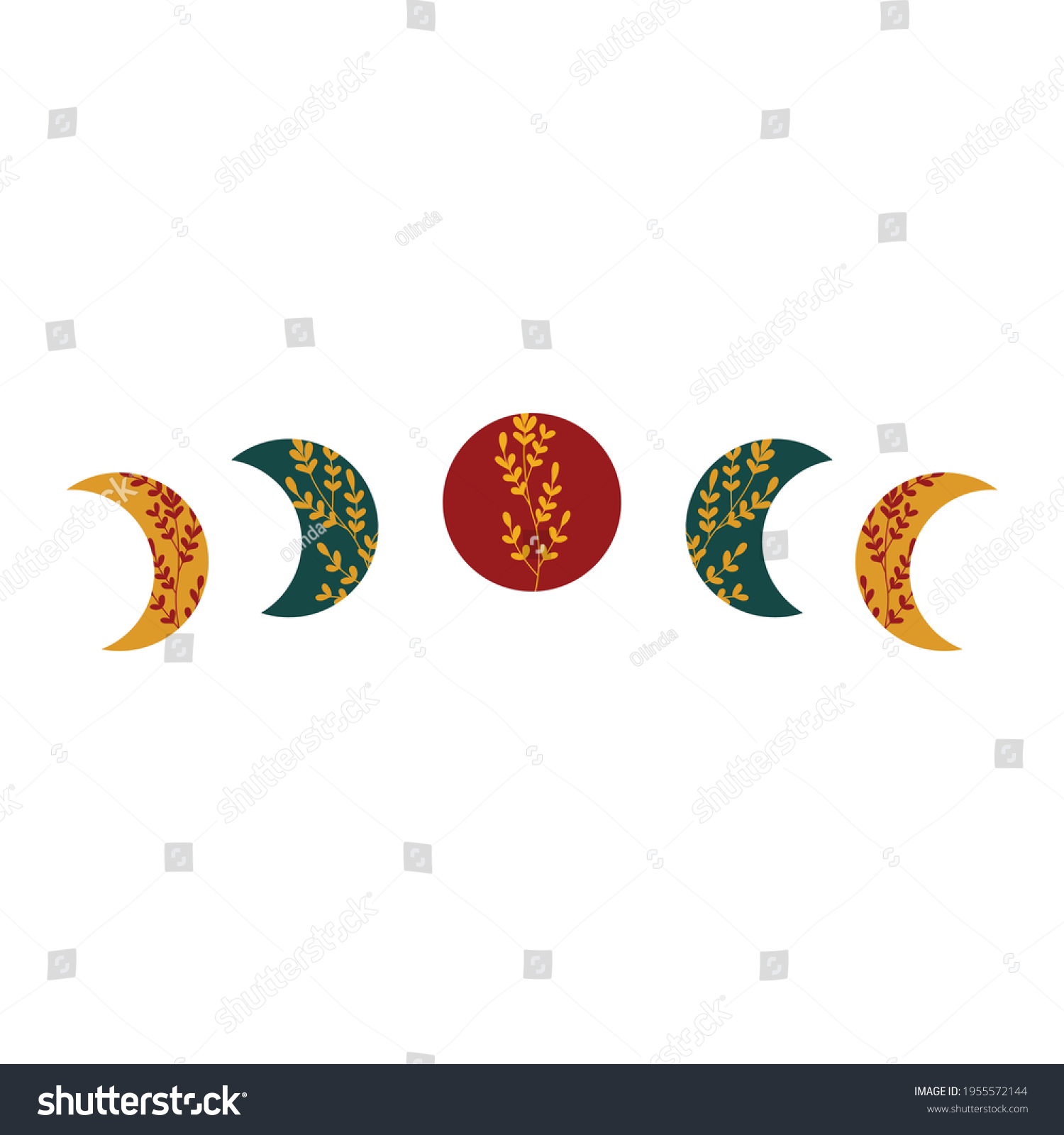 SVG of Moon phases with full and crescent moon in Boho colors and floral lace ornament. Islamic religious symbol Ramadan holiday. Design element for logos icons. Vector illustration svg