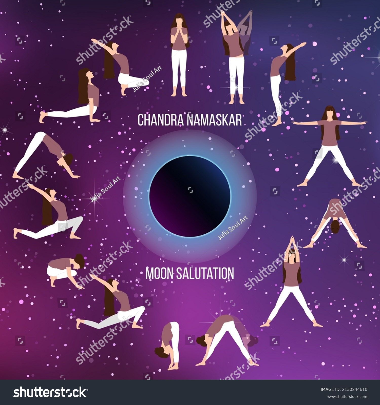 Moon Yoga Salutation Chandra Namaskar Set Vetor Stock Livre De Direitos Shutterstock