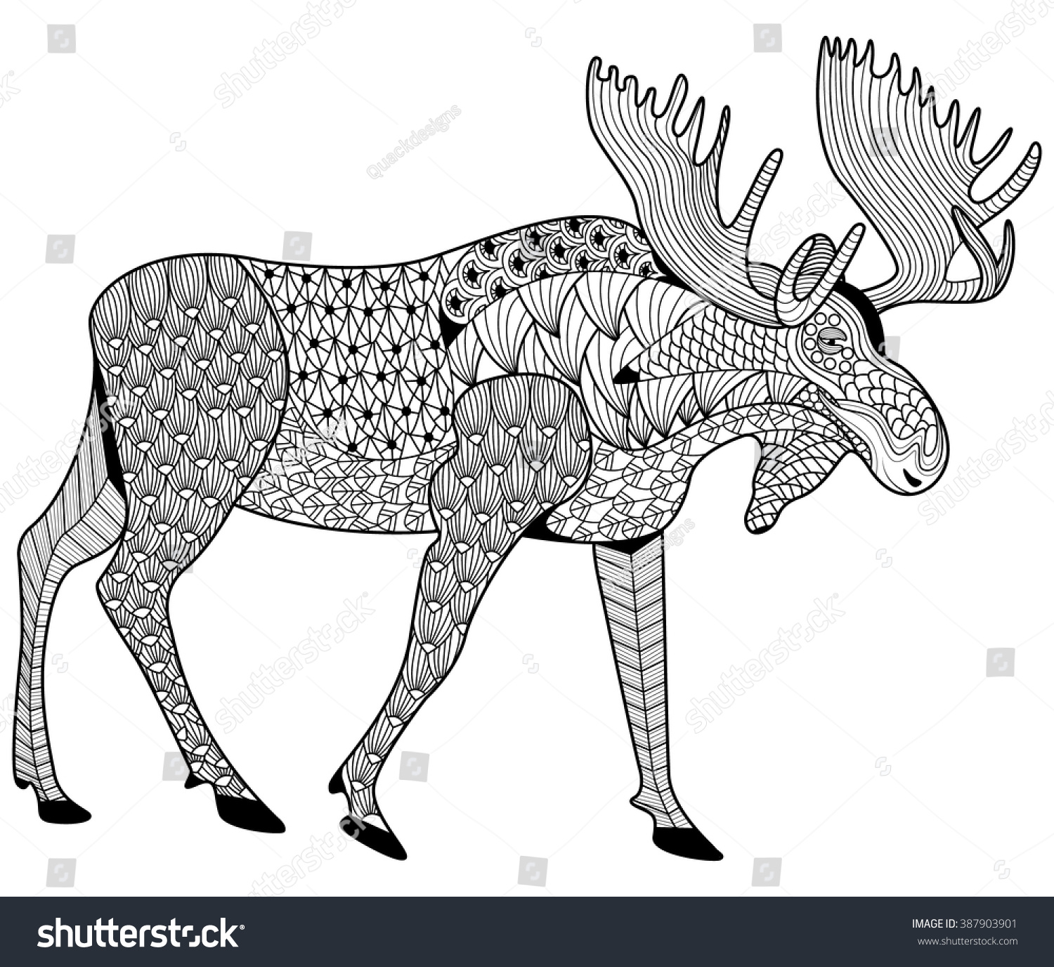 Moose coloring page for adults zen tangle design for coloring printing