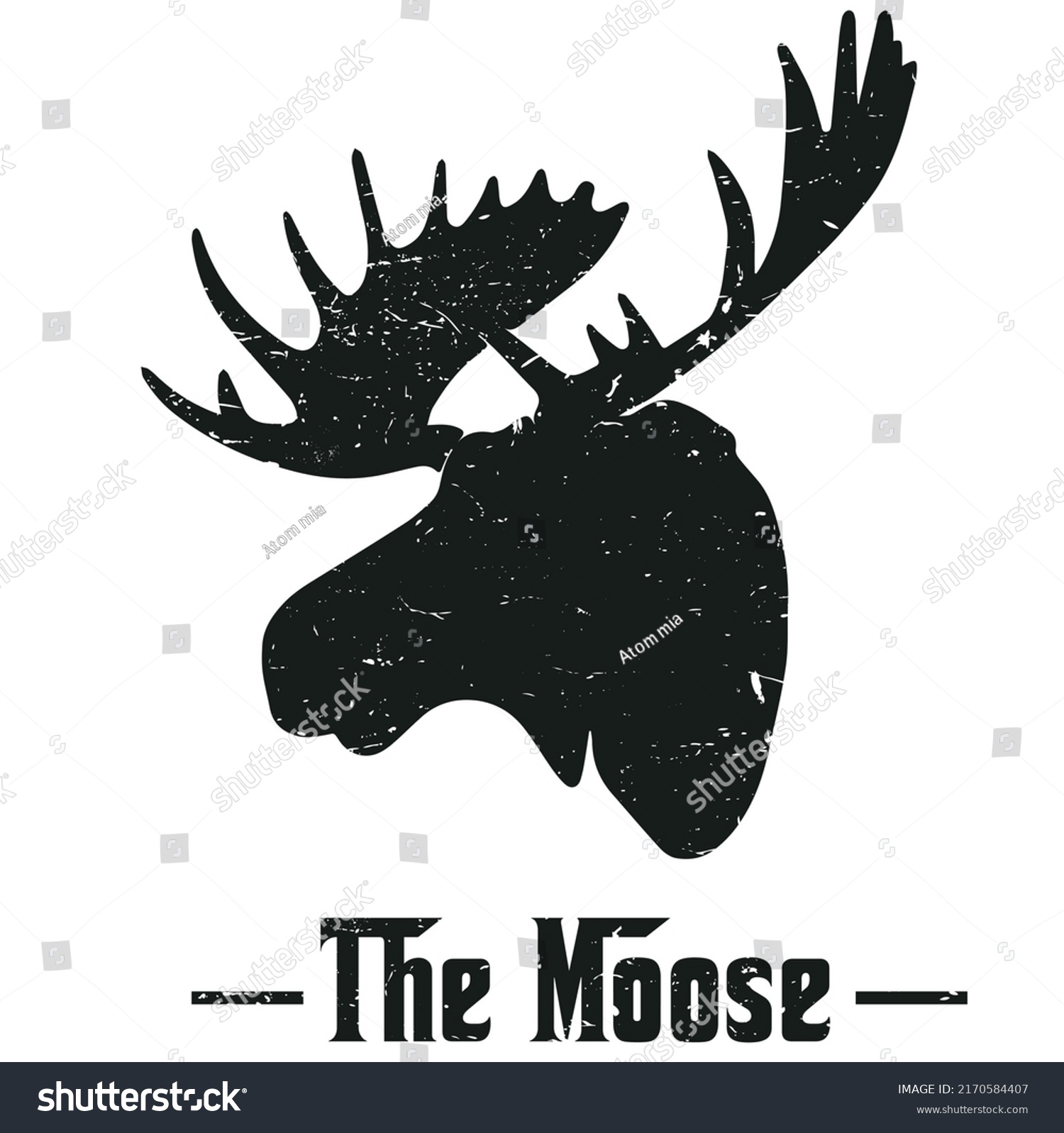SVG of Moose, wild deer.Isolated black silhouette moose or wild deer on white background Vintage retro print Template for card, poster, banner, print for t-shirt ,pin,logo,badge, illustration,clip art, svg svg