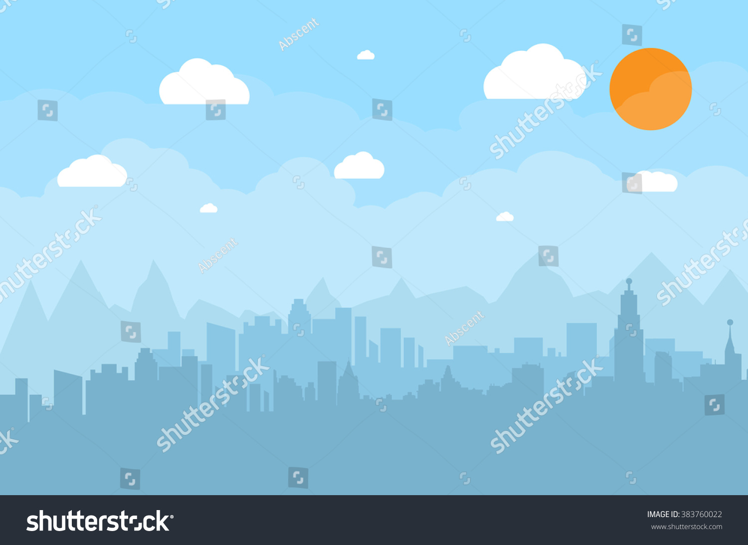 Morning City Skyline Buildings Silhouette Cityscape Stock Vector ...