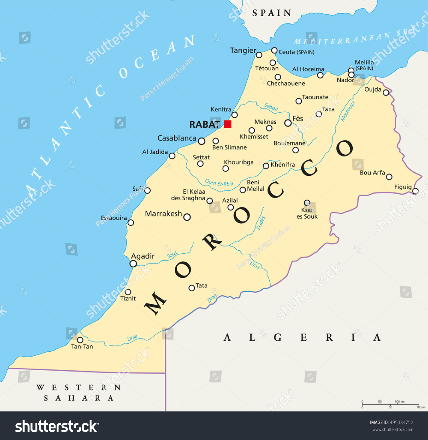 Map Of Morocco With Cities - State Coastal Towns Map