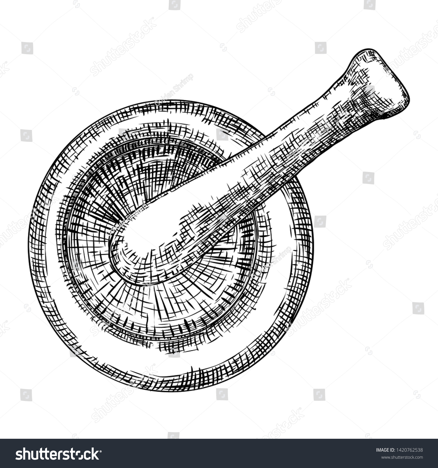 Mortar Pestle Vintage Engraving Hand Drawing Stock Vector Royalty