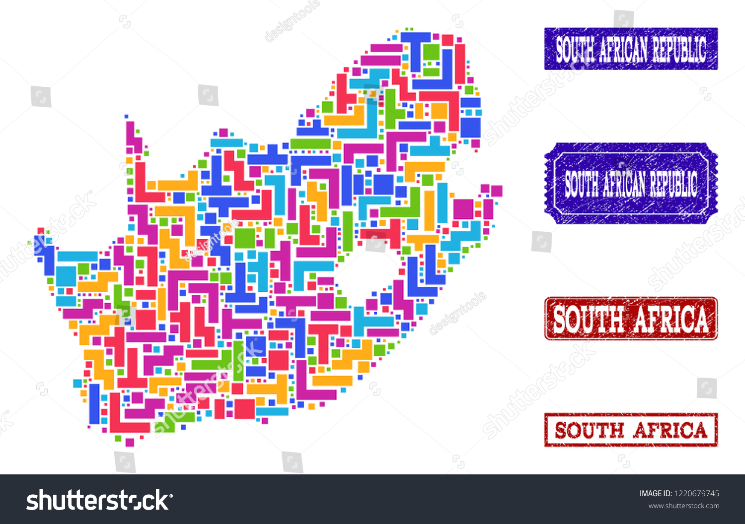 Mosaic Brick Style Map South African Stock Vector Royalty Free 1220679745 Shutterstock 5924
