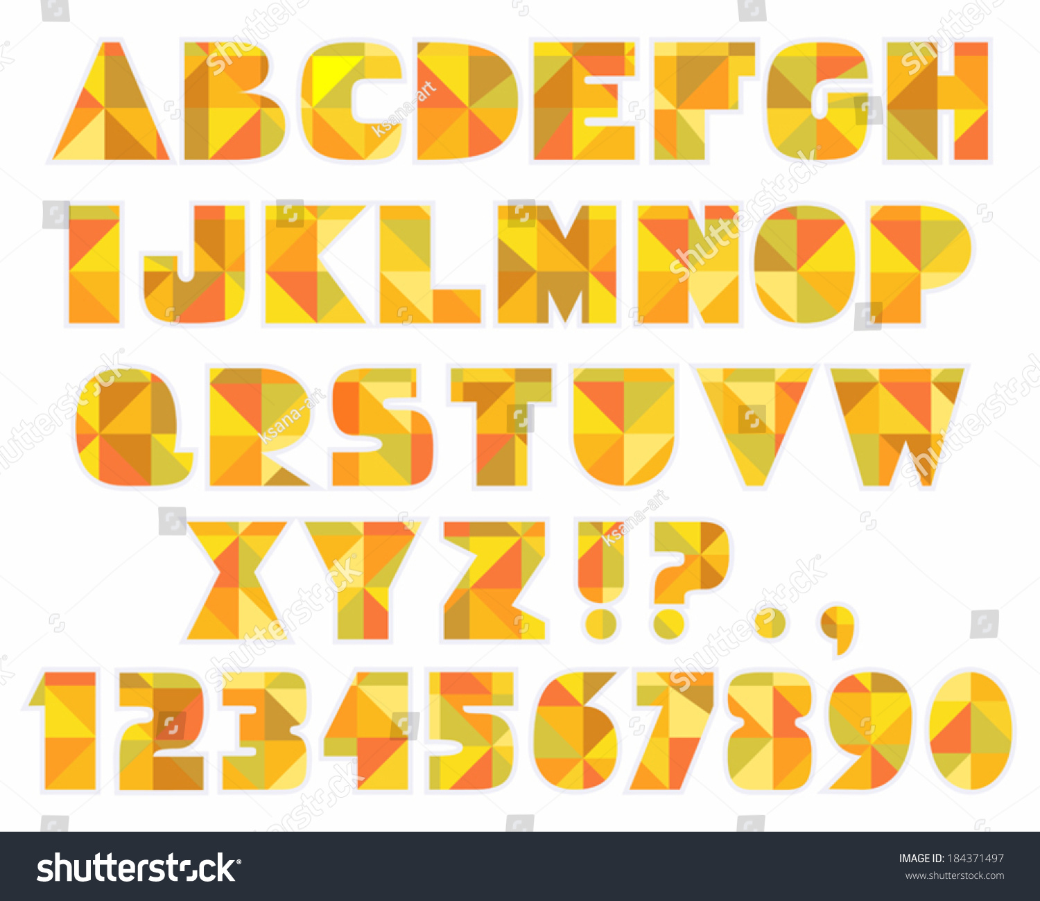 Mosaic Letters. Set Of Abc Letters With Abstract Triangles Pattern ...