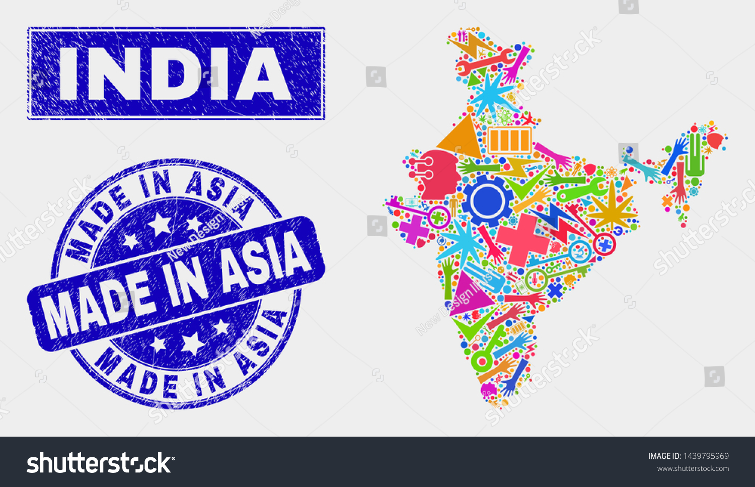 Mosaic Service India Map Made Asia 库存矢量图（免版税）1439795969 Shutterstock