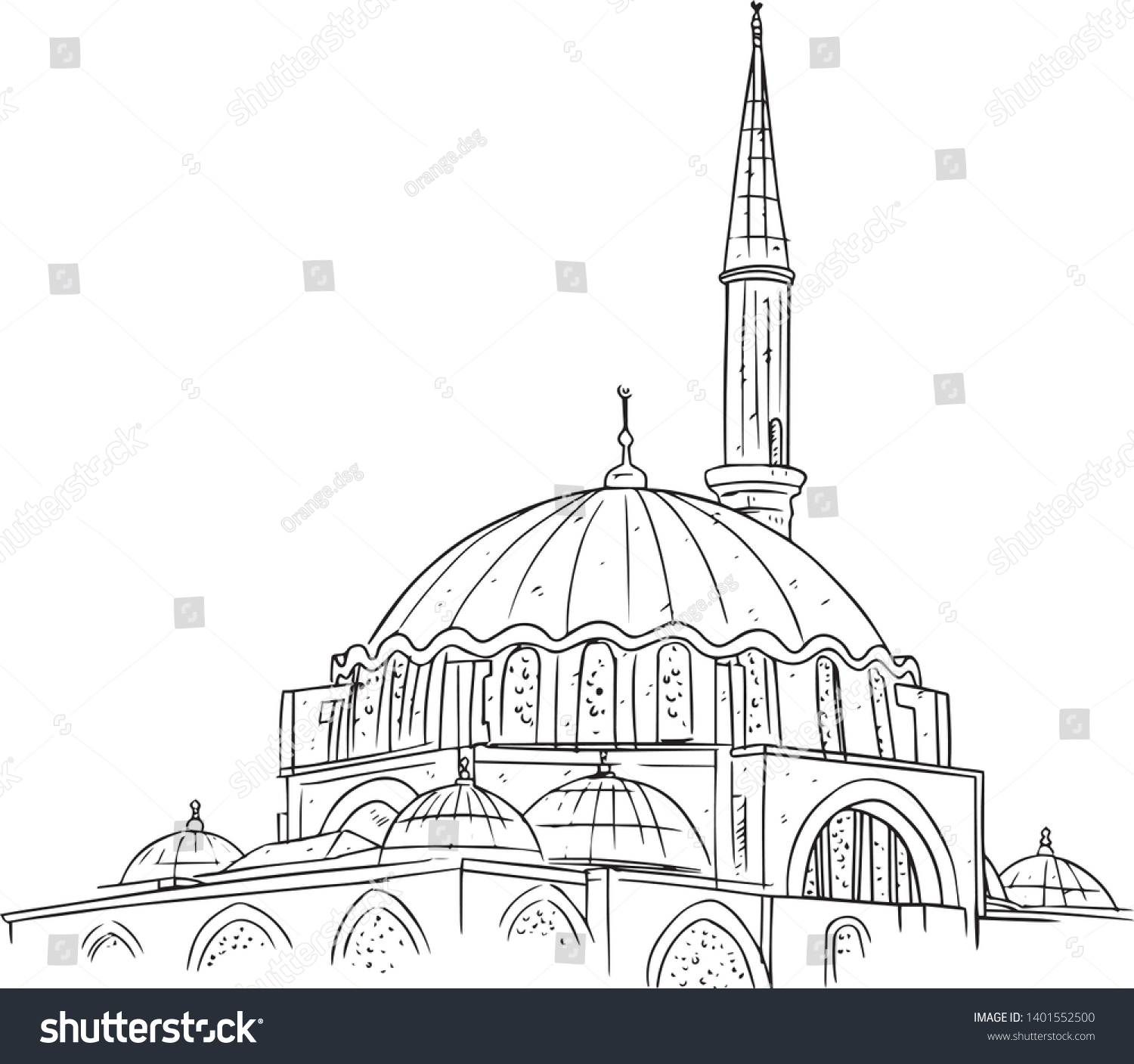 Mosque Sketch Ramadhan Drawing Mosque Line Stock Vector (Royalty Free ...