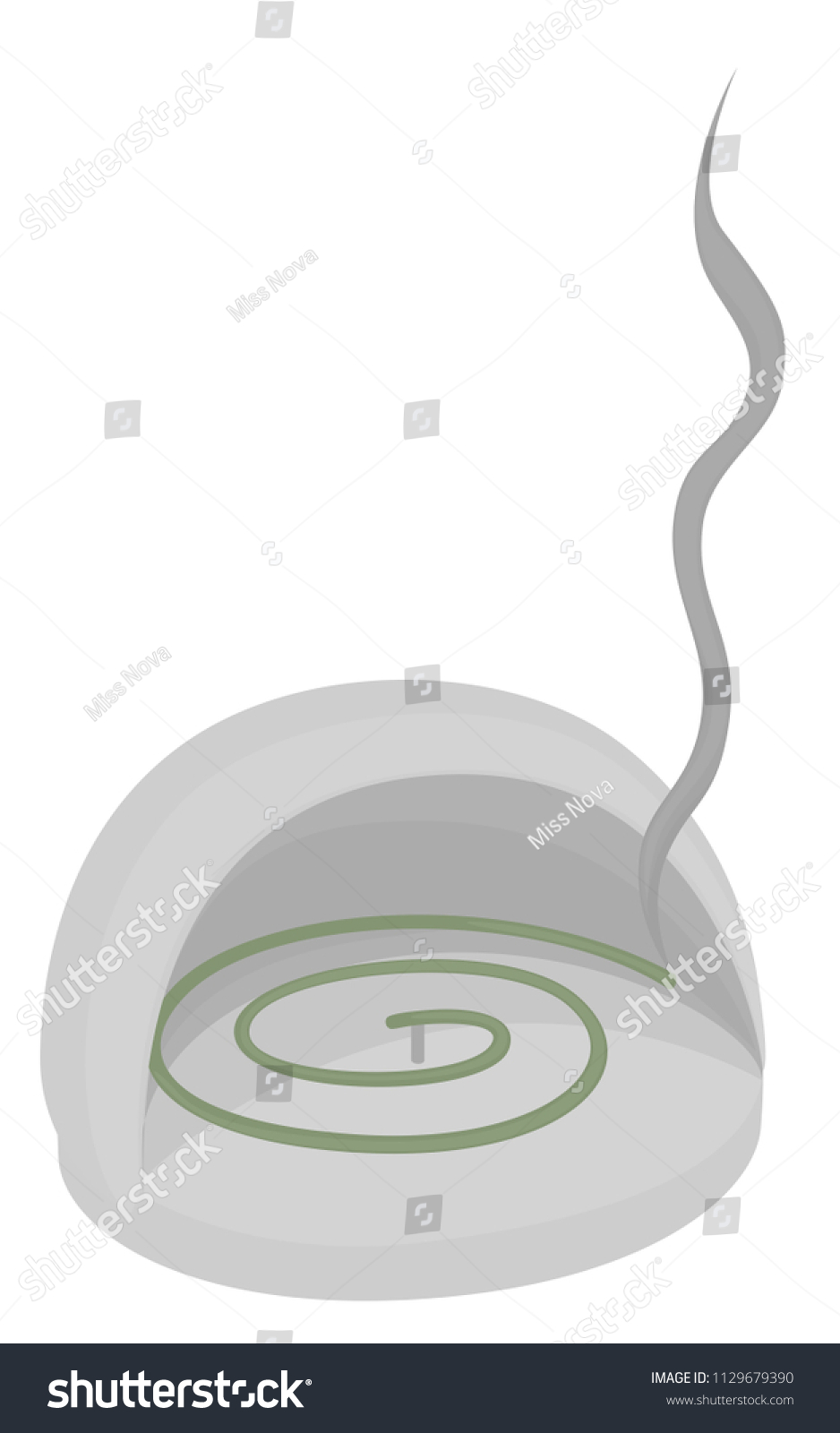 SVG of Mosquito coil in a holder vector art.  there is a little wisp of smoke trailing upward.  Background is transparent in vector file and white in jpeg file. svg