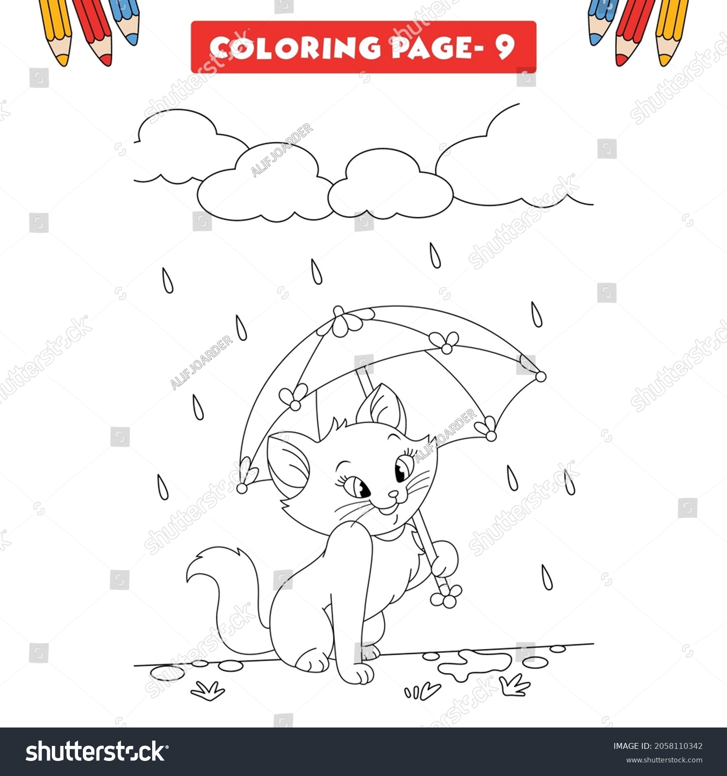 Most Cute Cat Coloring Pages Kids Stock Vector (Royalty Free ...