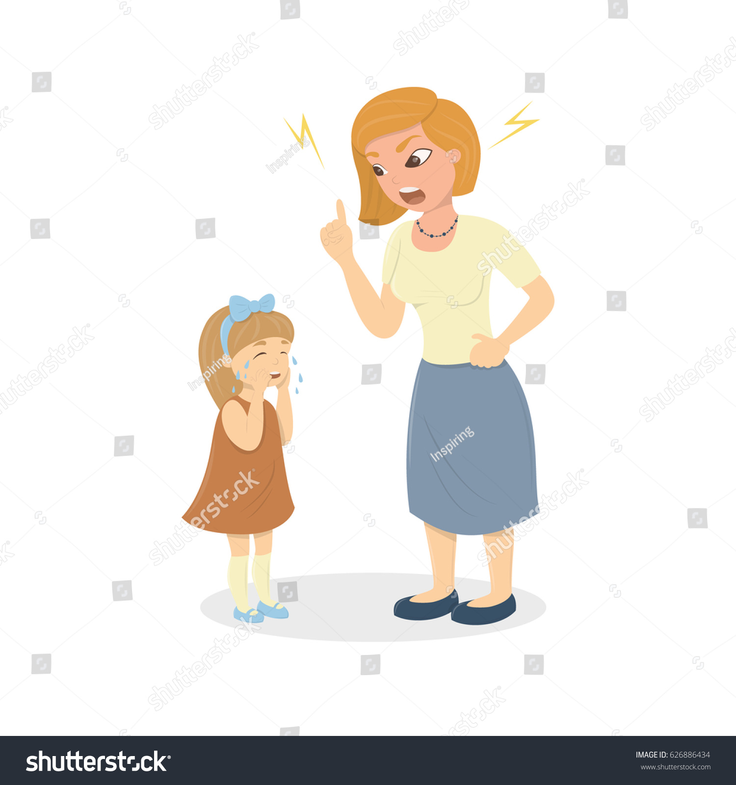 Mother Abuse Daughter Angry Mother Yells Stock Vector 626886434 