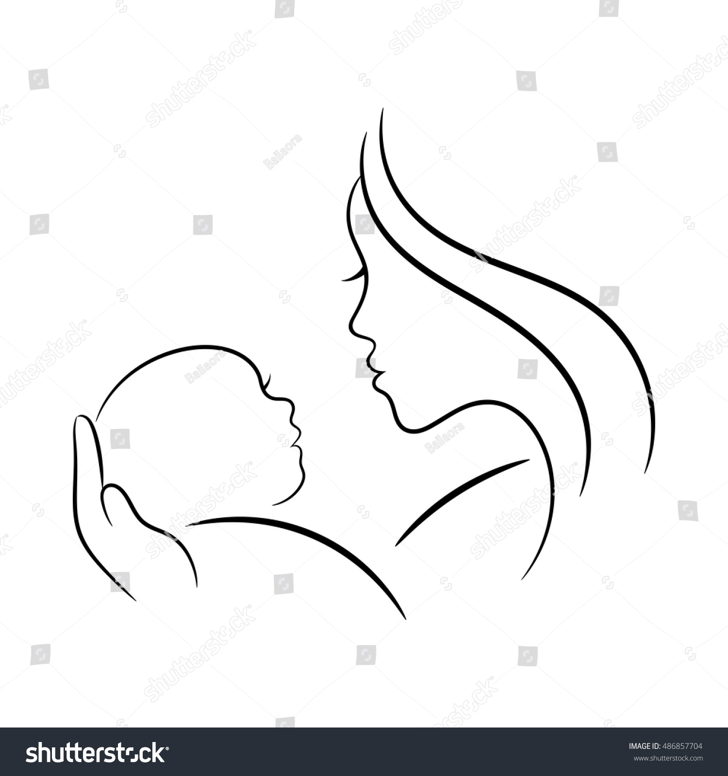 Mother And Baby Contour Illustration - 486857704 : Shutterstock