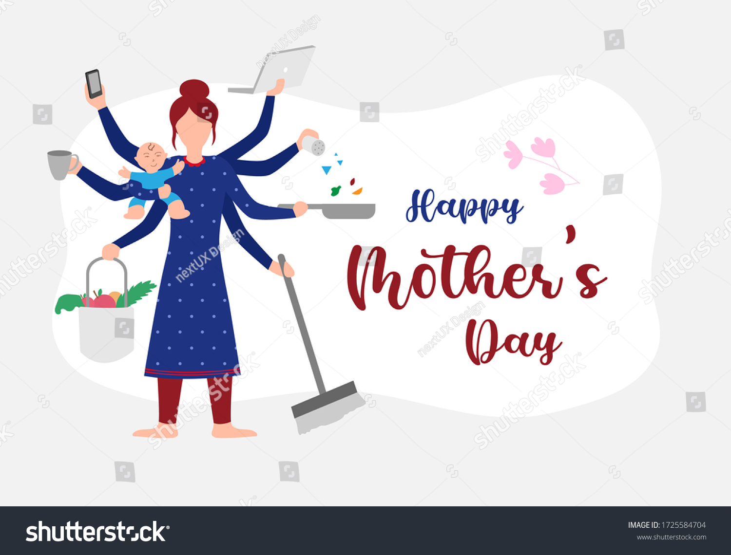 Mother Baby Multitasking Working Woman Super Stock Vector (Royalty Free ...