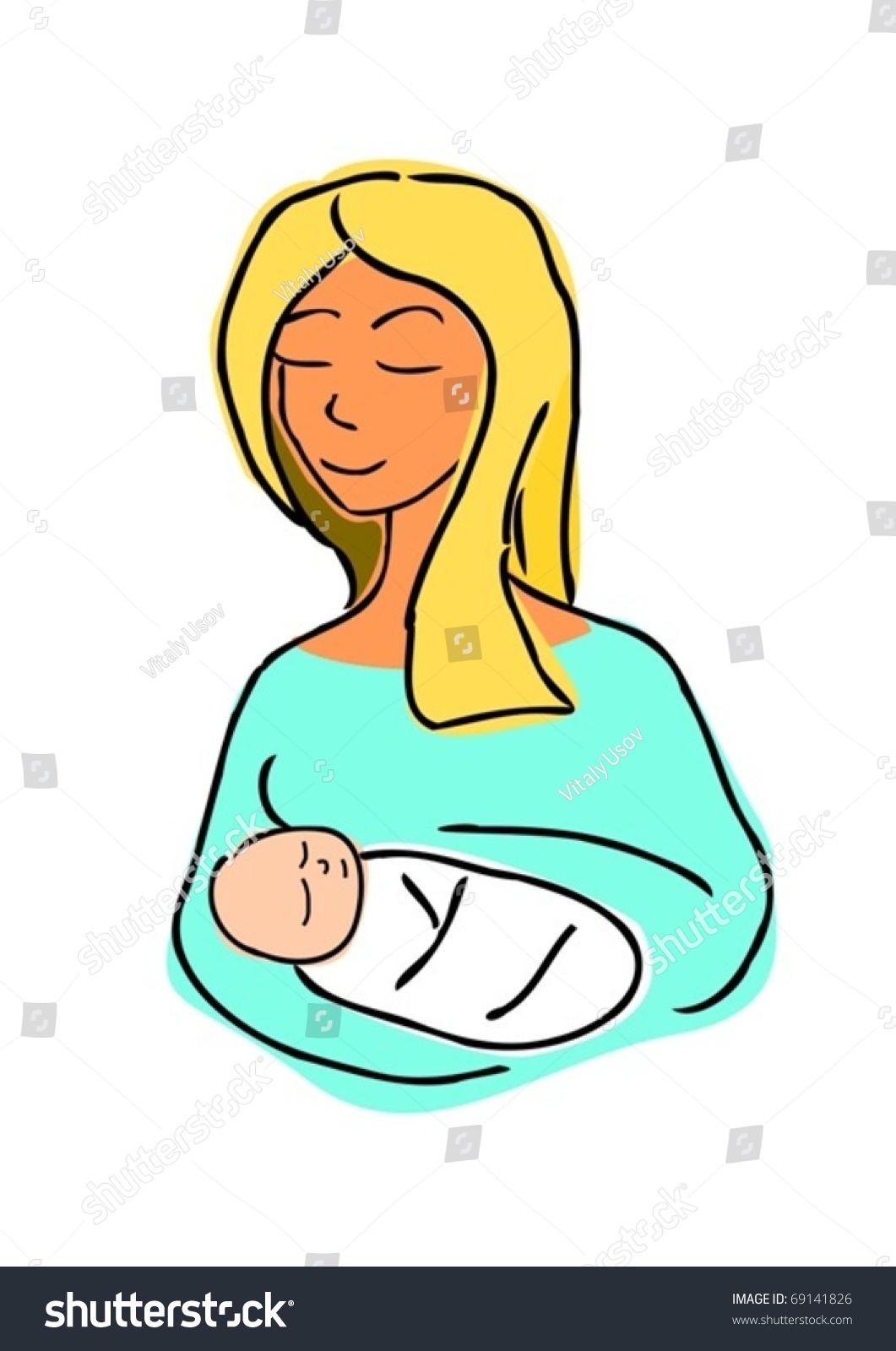 Mother And Child Cartoon Vector - 69141826 : Shutterstock