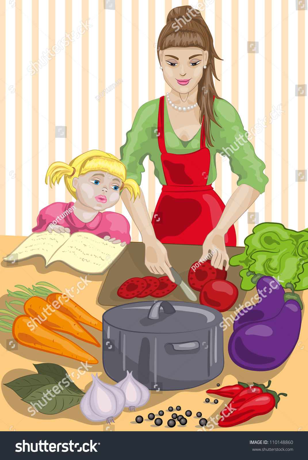 Mother Daughter Cooking File Illustrator 10 Stock Vector Royalty Free 110148860 Shutterstock 