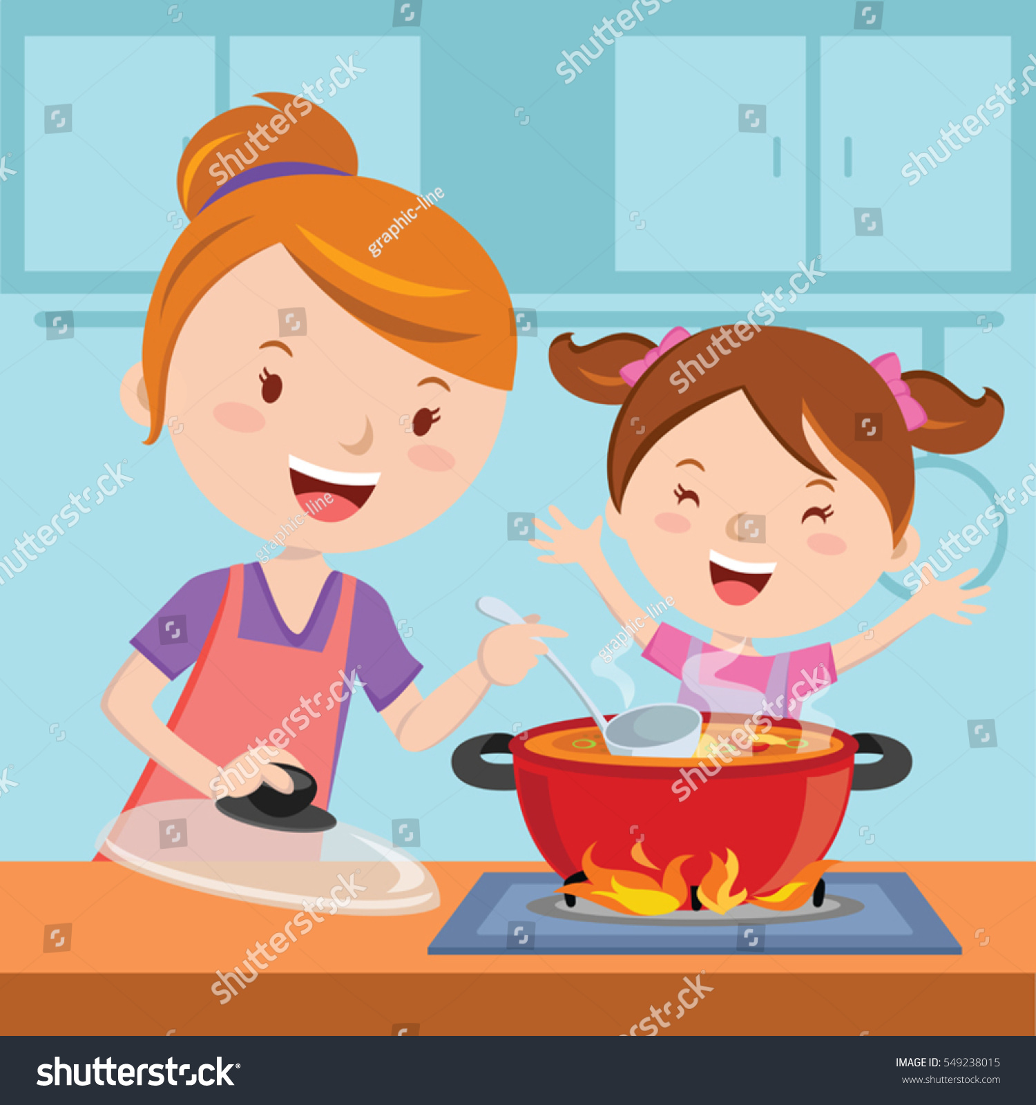 Mother Daughter Cooking Together Stock Vector Royalty Free 549238015 