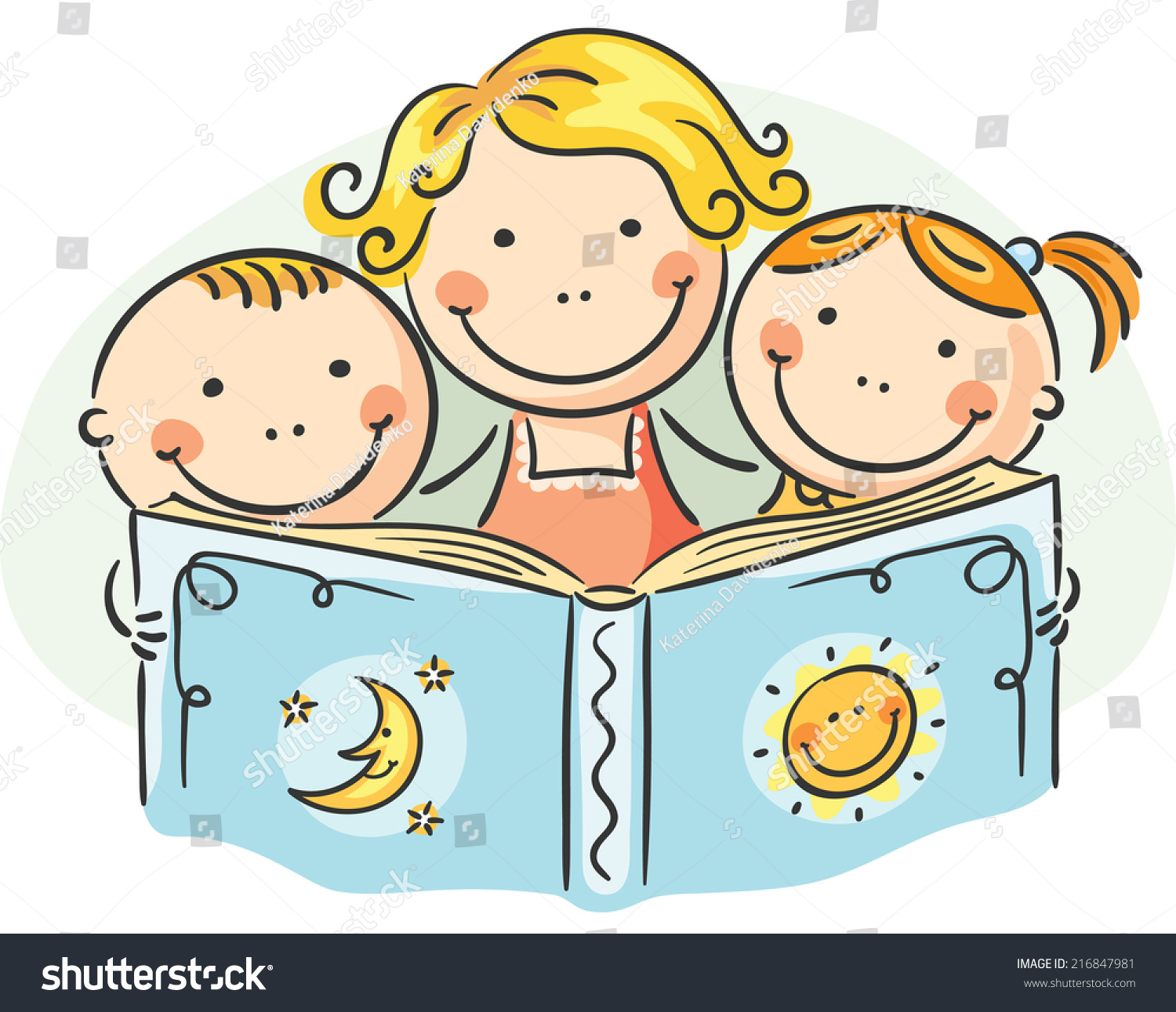 Mother Kids Reading Together Stock Vector 216847981 - Shutterstock