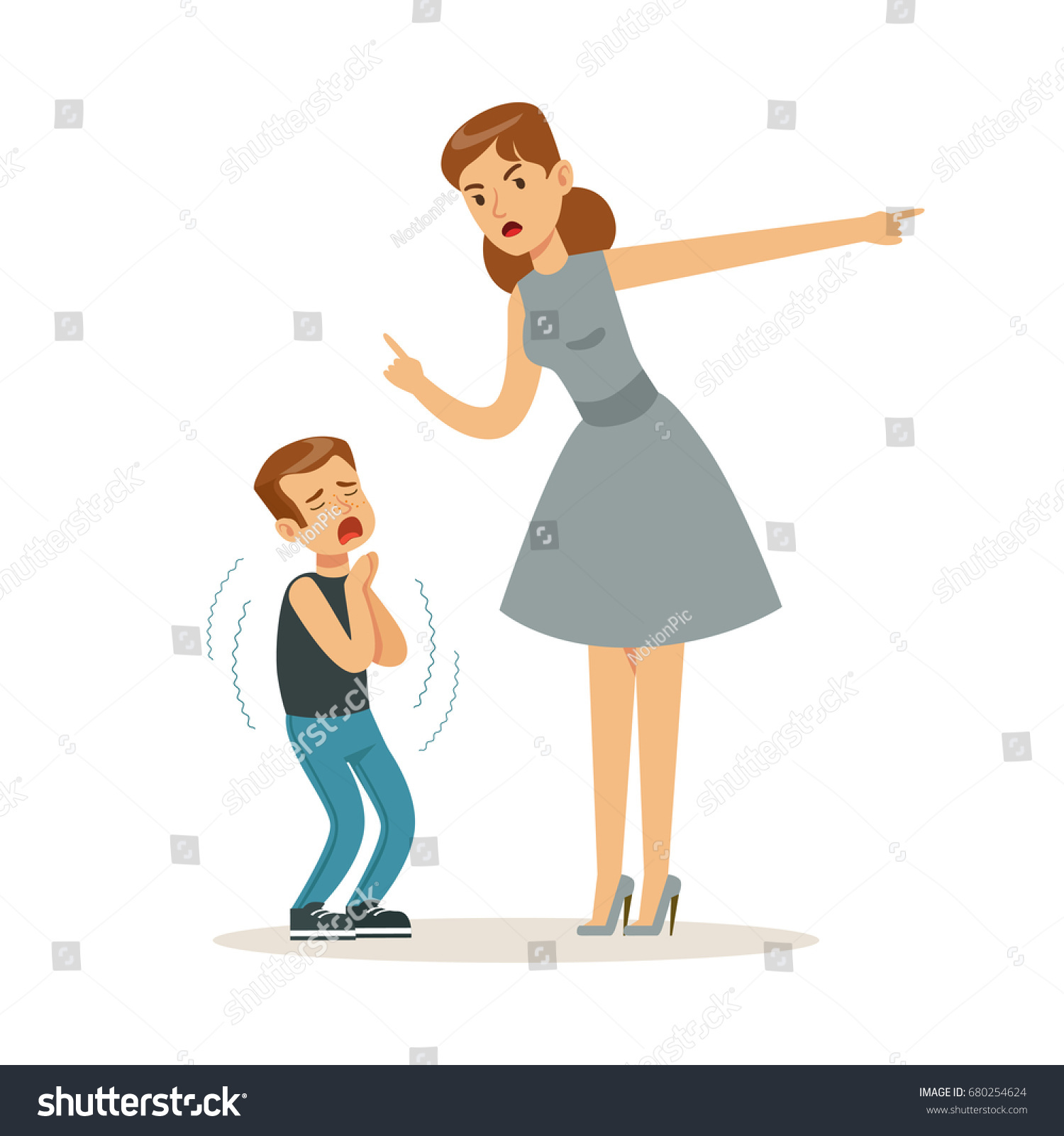 Mother Character Scolding Her Frightened Son Stock Vector 680254624 ...