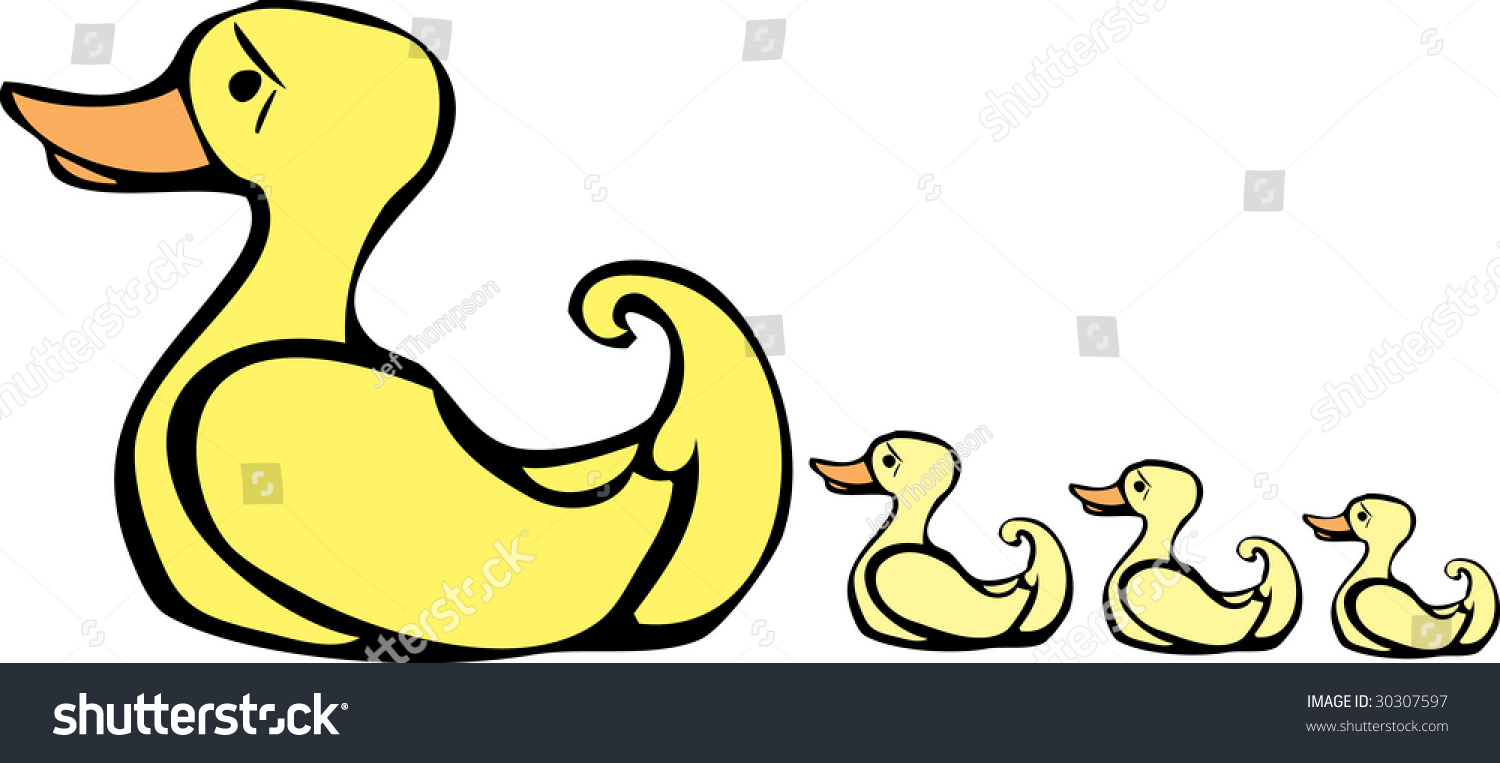 Mother Duck Swims Along With Her Babies In Tow. Stock Vector ...