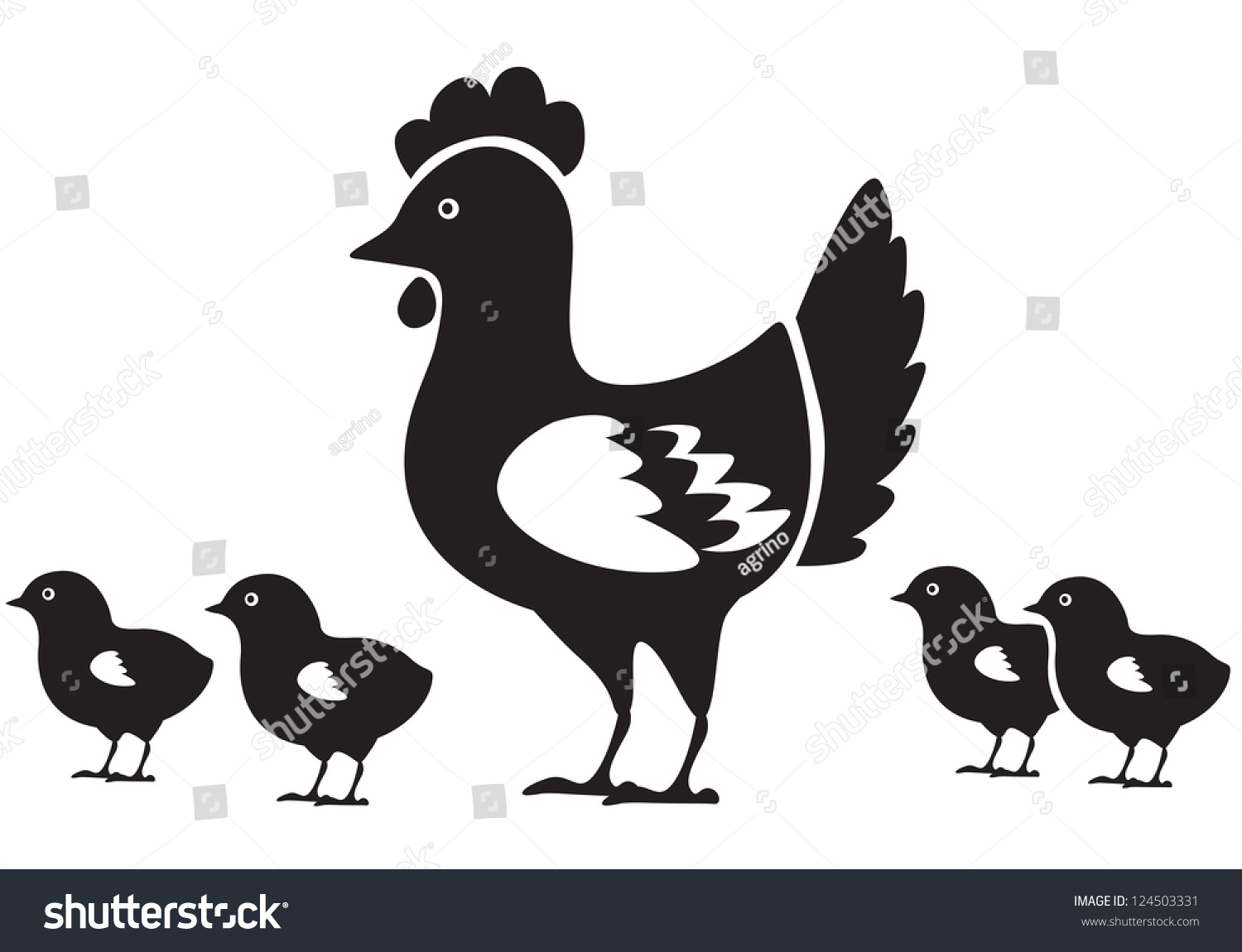 Mother Hen Four Small Chicken Stock Vector (Royalty Free) 124503331