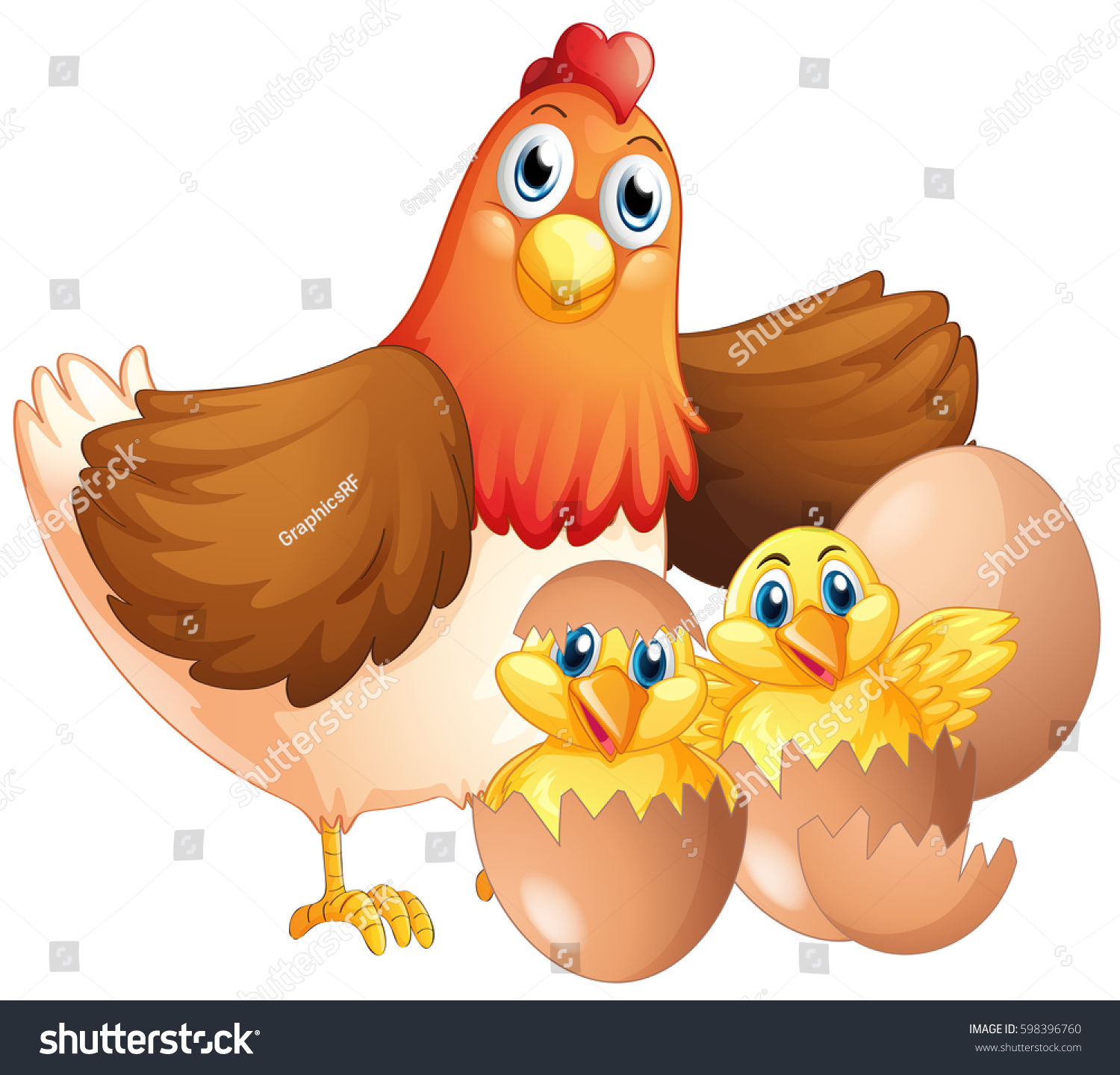 母鶏と二羽のひなのイラスト のベクター画像素材 ロイヤリティフリー