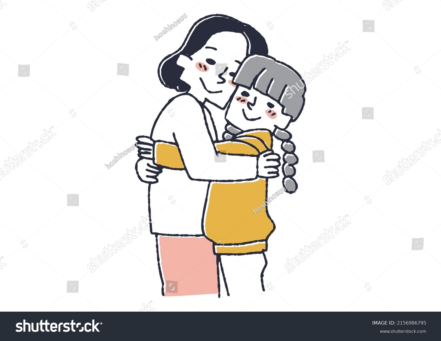 Mother Hugging Her Daughter Comical Handwritten Stock Vector Royalty Free 2156986795 1568