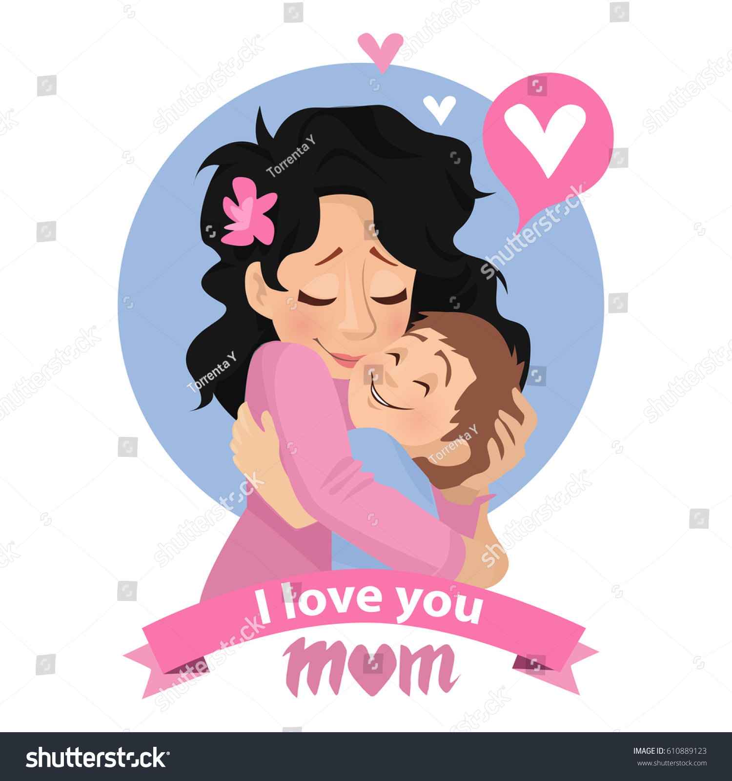 Mothers Love Moms Hug Mom Son Vector Illustration Stock