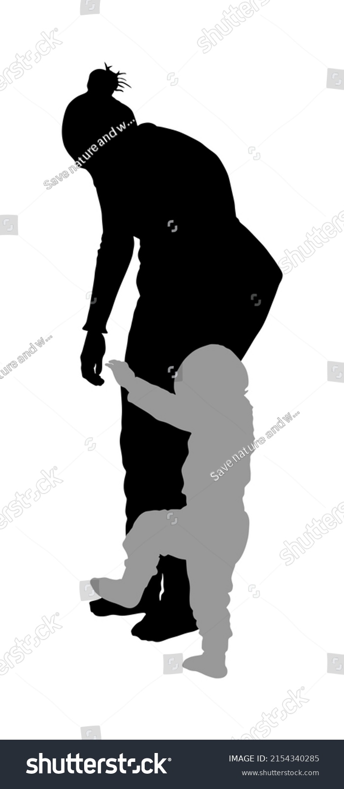 Mother Teaching Baby Walk Vector Silhouette Stock Vector (Royalty Free ...