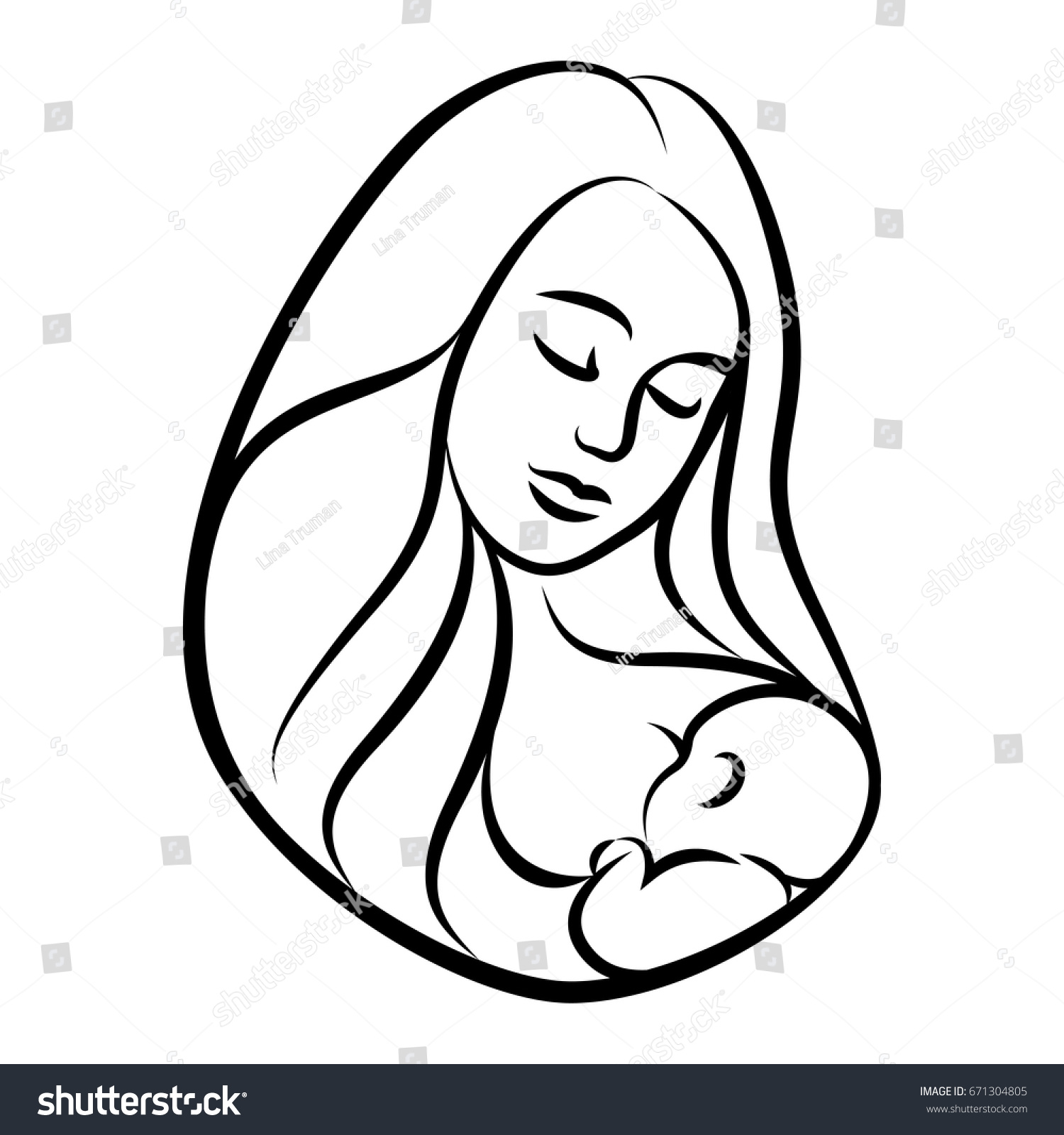 Mother Baby Stylized Outline Symbol Woman Stock Vector 671304805 ...