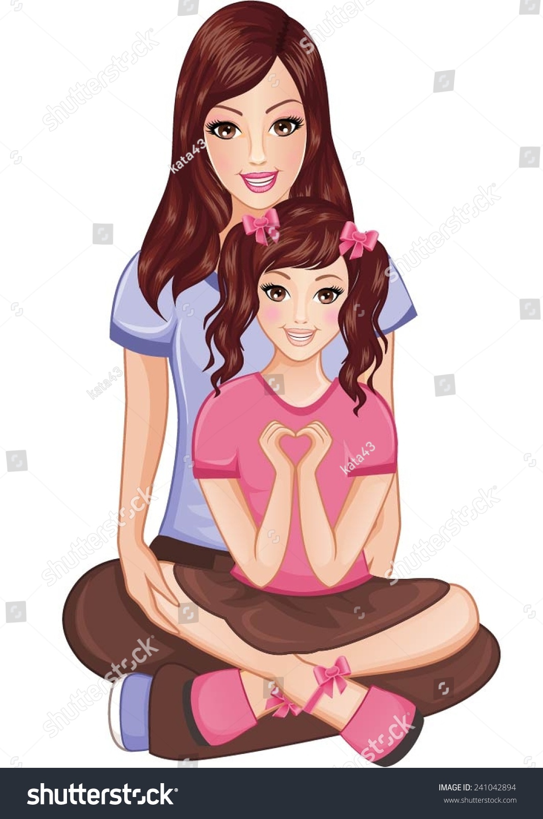 Mother, With Daughter Sitting In Her Lap. Daughter Makes A Heart With ...