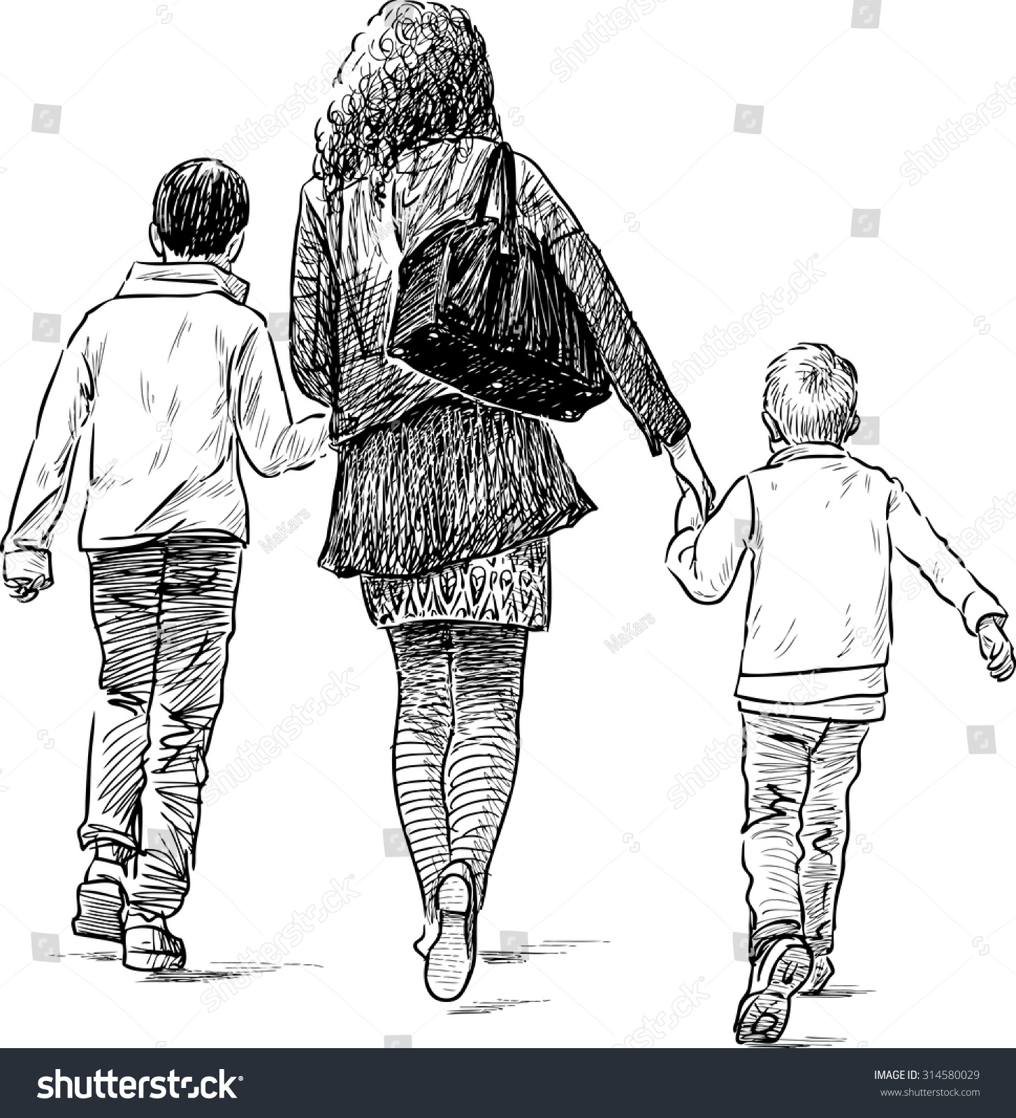 Mother Her Sons On Walk Stock Vector (Royalty Free) 314580029 ...