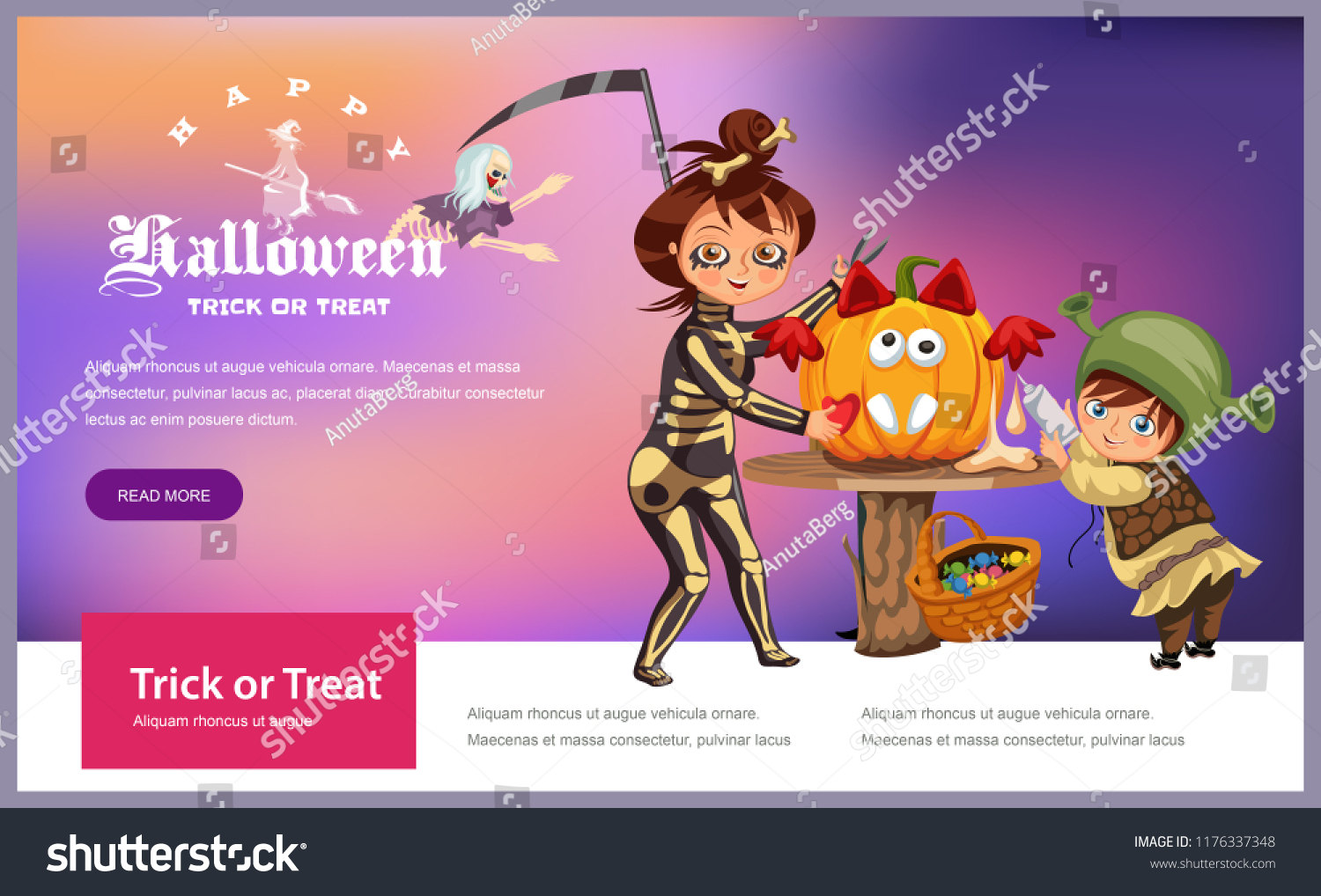 SVG of Mother with son carving Halloween pumpkin poster. Cartoon mom and little child dressed in hallows costumes of death and shrek making mystery gourd for All Saints Eve vector illustration. svg