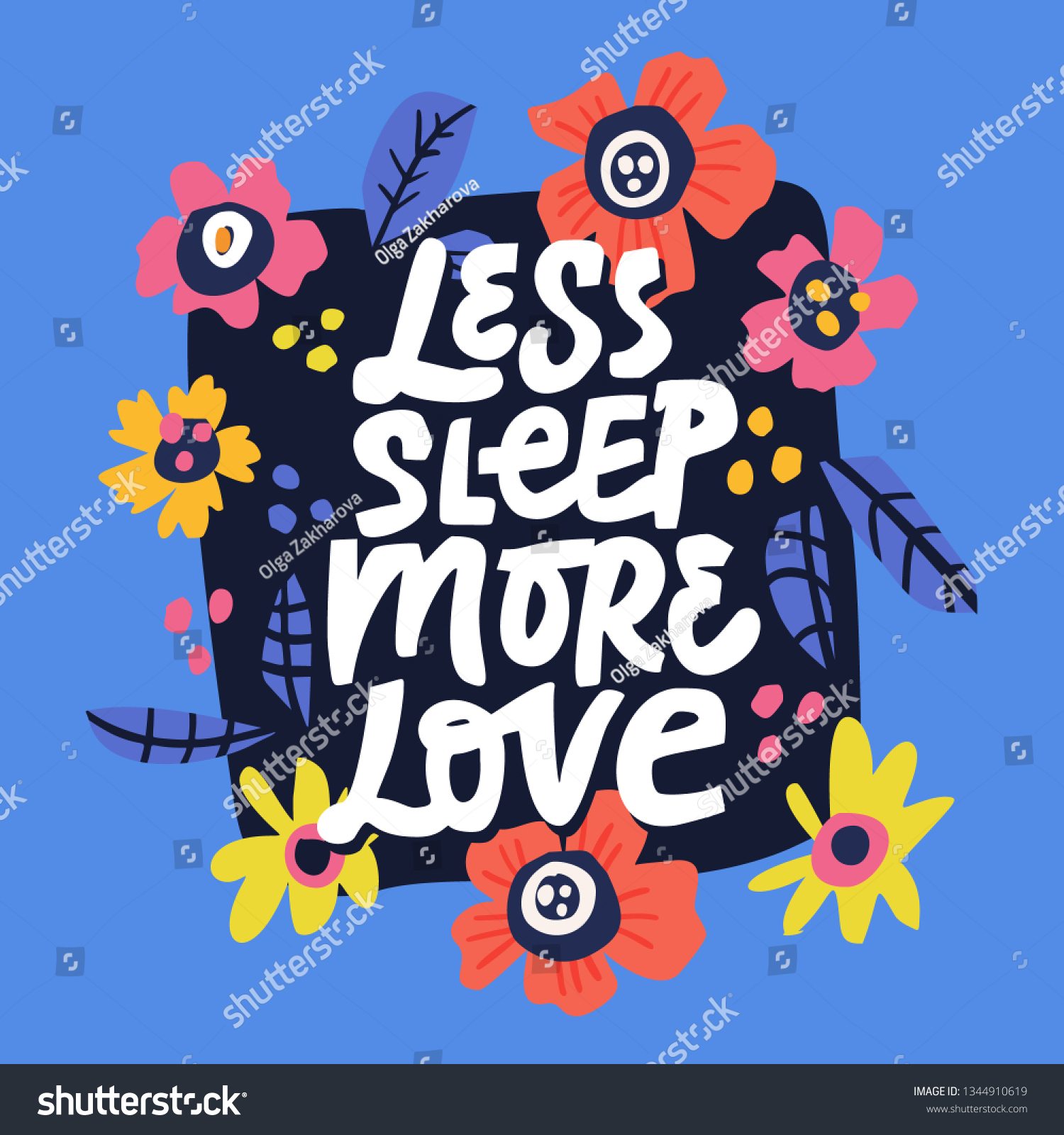 SVG of Motherhood slogan inscription on blue background. Less sleep more love hand drawn lettering in round floral border. Pregnancy phrase sketch drawing. Circle frame with blossom and quote composition svg
