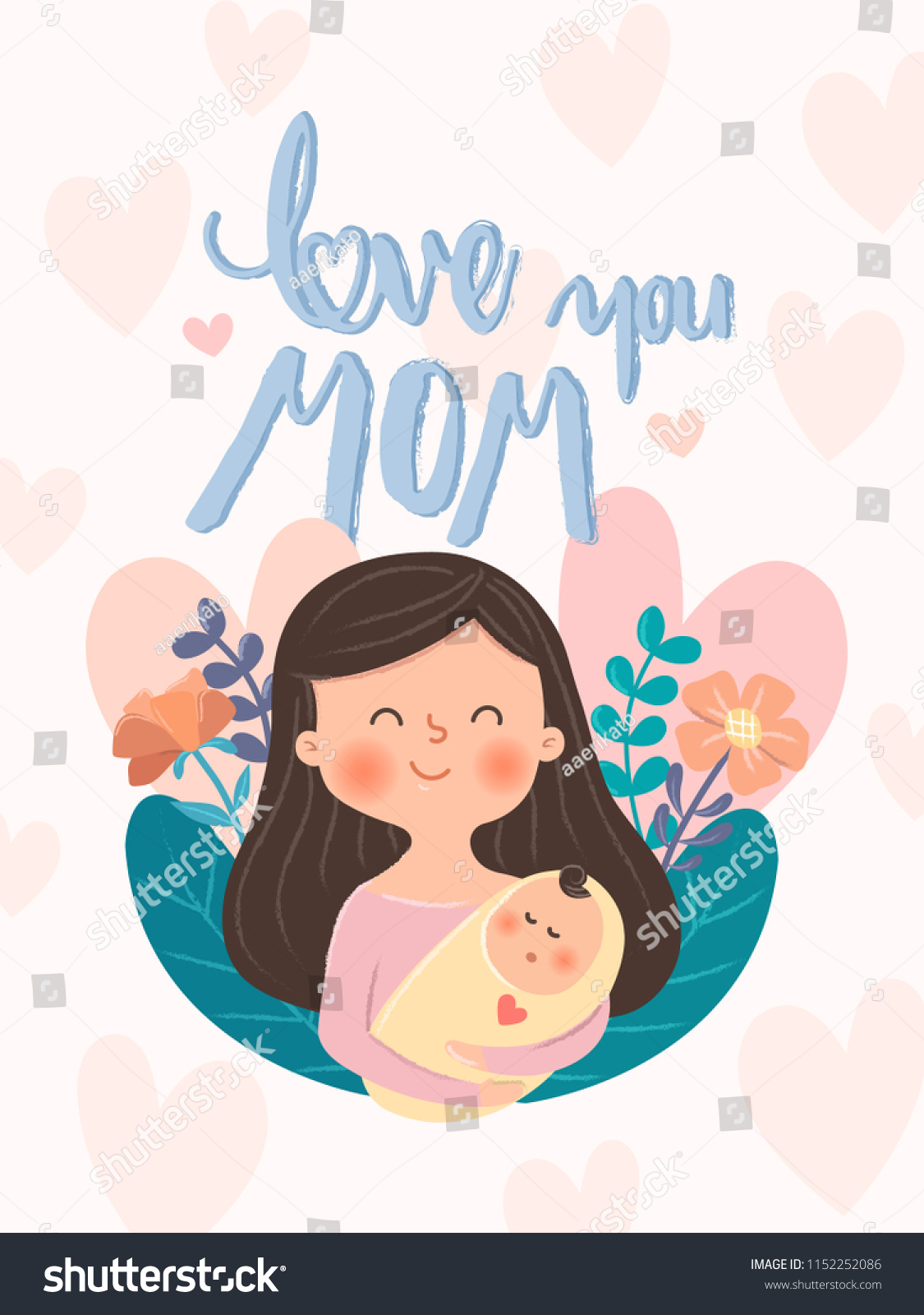 Mothers Day Card Illustration Mom Hug Stock Vector Royalty Free