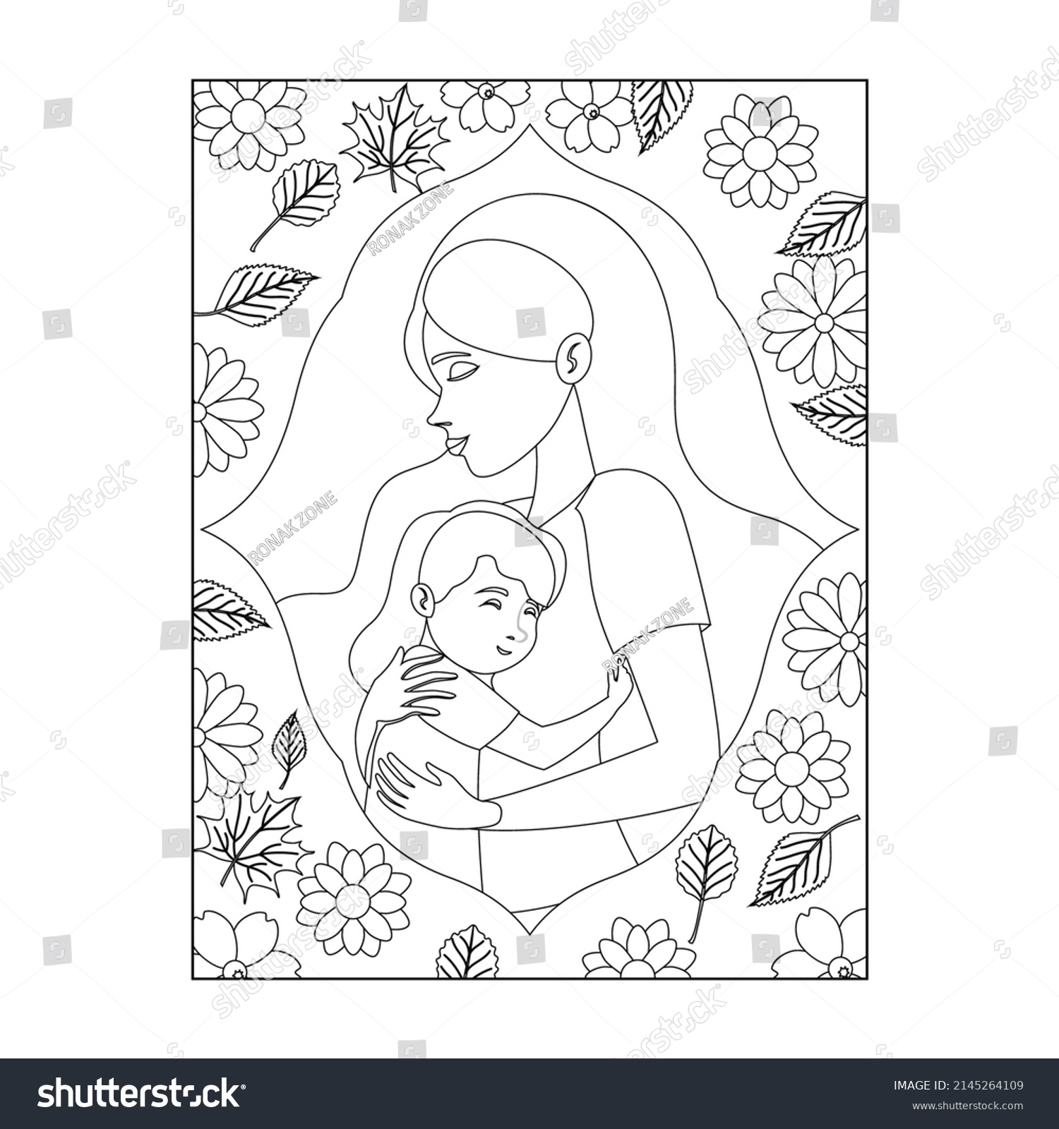 Mothers Day Coloring Pages Happy Mothers Stock Vector Royalty Free