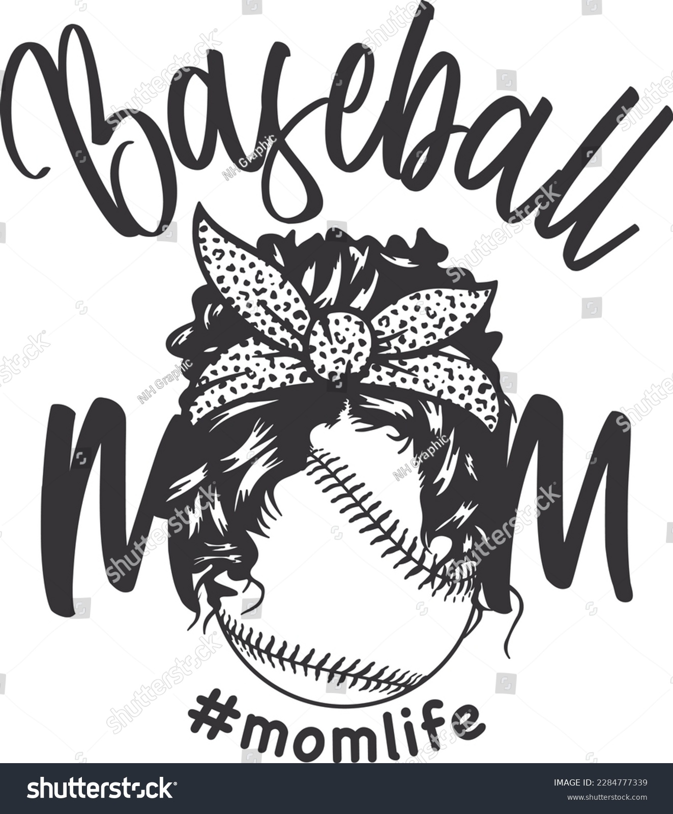 SVG of mothers day 2023 mom life Baseball Mom Messy Bun Hair with Leopard skin theme good for any print on demand project svg